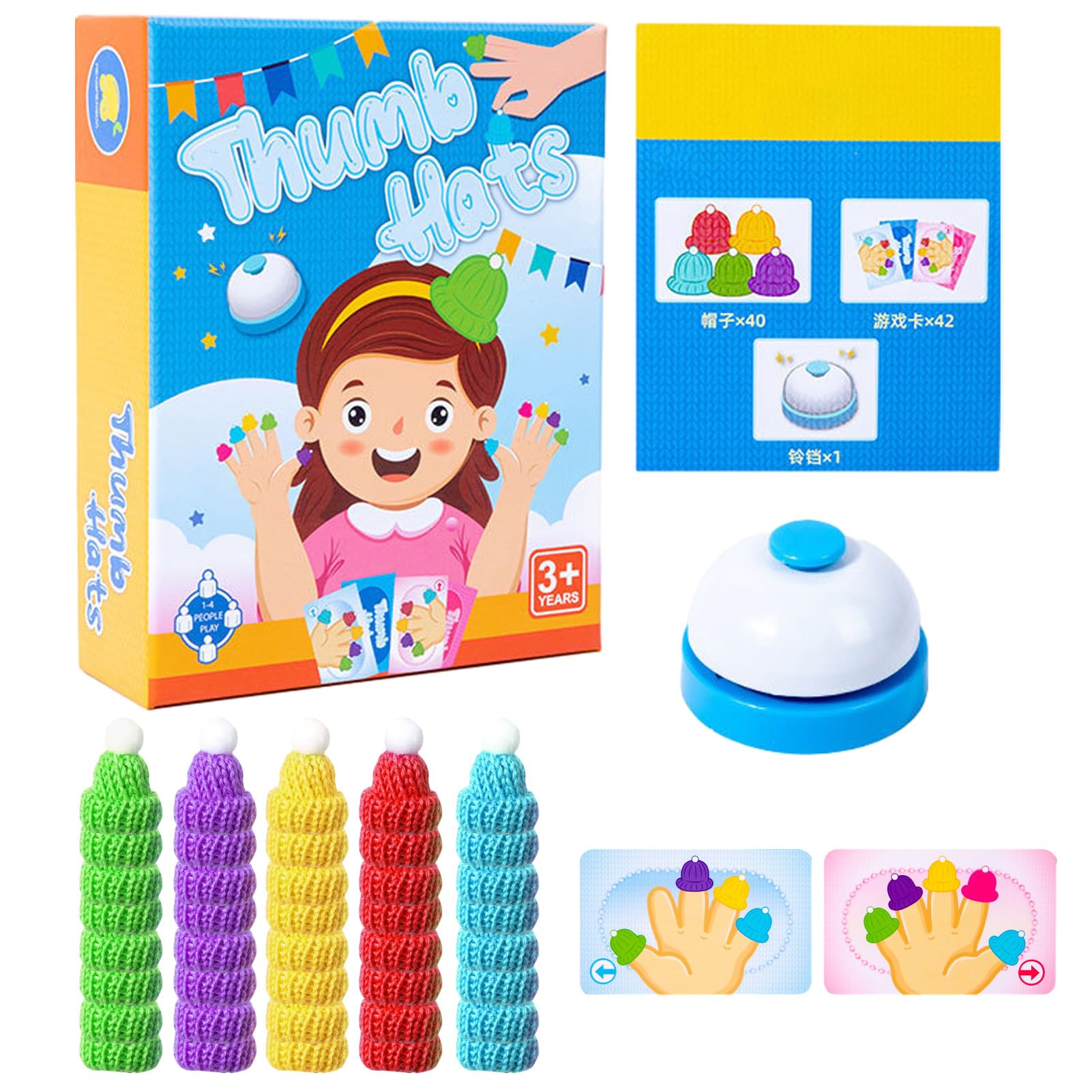 puzzlegame Juego de Sombrero de Dedo | Gorro para Dedos de Knit Game Tricks | Sombreros para Pulgar de Juegos de Mesa con Tarjeta de Juego y Campana | Juego multijugador Juguetes interactivos