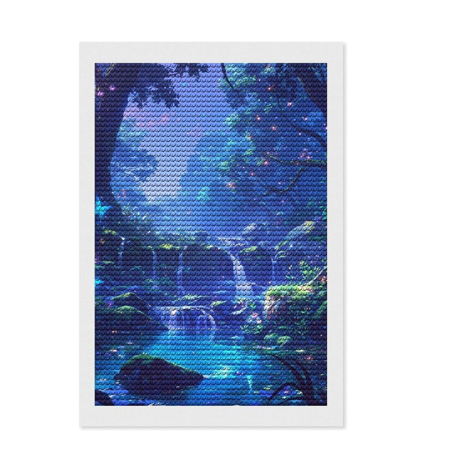Junmoney Sapphire Forest Round Drill Diamond Painting 8"x12", Neat Printed Canvas, Satisfying Creative Project, Fun Craft Experience