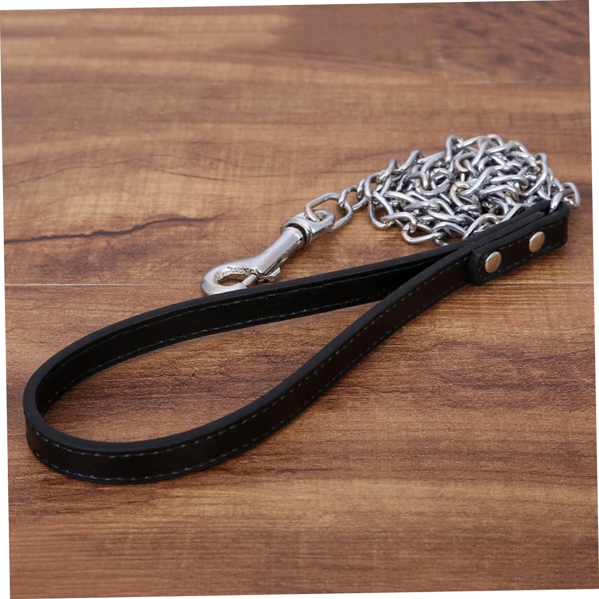 POPETPOP Metal Pet Leash with PU Handle Durable Black Dog Lead for Cats and Puppies Comfortable Grip Buckle Ring Attachment Suitable for All Breeds