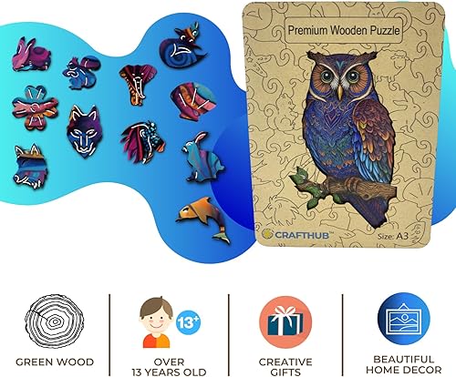 Miniatura 5 de Rompecabezas de madera del búho del juicio, elegante e intrincado para los amantes de la naturaleza y búho, tamaño A4, 6.7 x 10.6 pulgadas
