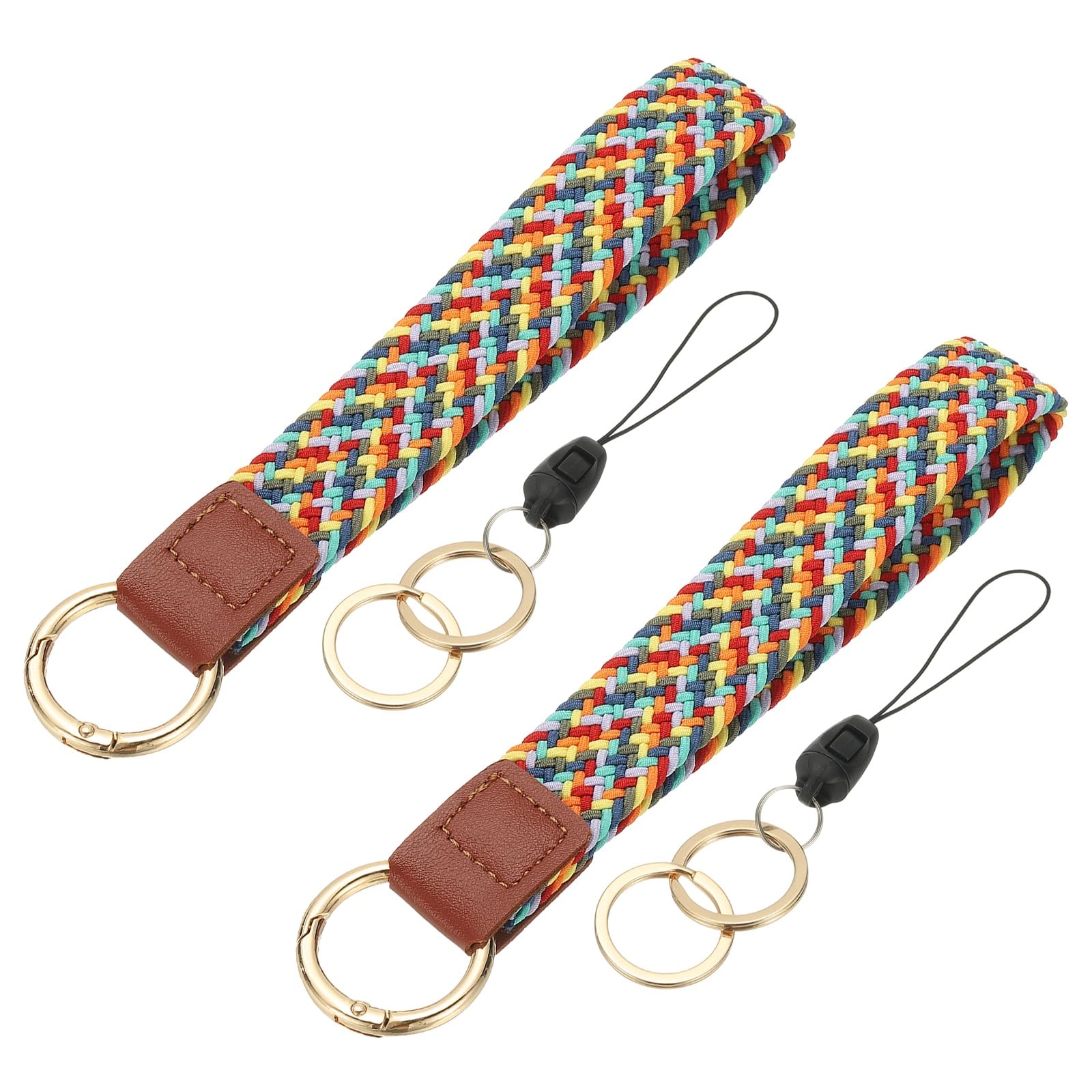 PATIKIL Keychain Wristlet, 2 Pcs Cute Keychain Stretchy Woven Wrist Lanyard Strap Key Ring Car Keys Chain Accessories Hooks for Women Men Wallet ID Badges Card, Colorful Candy