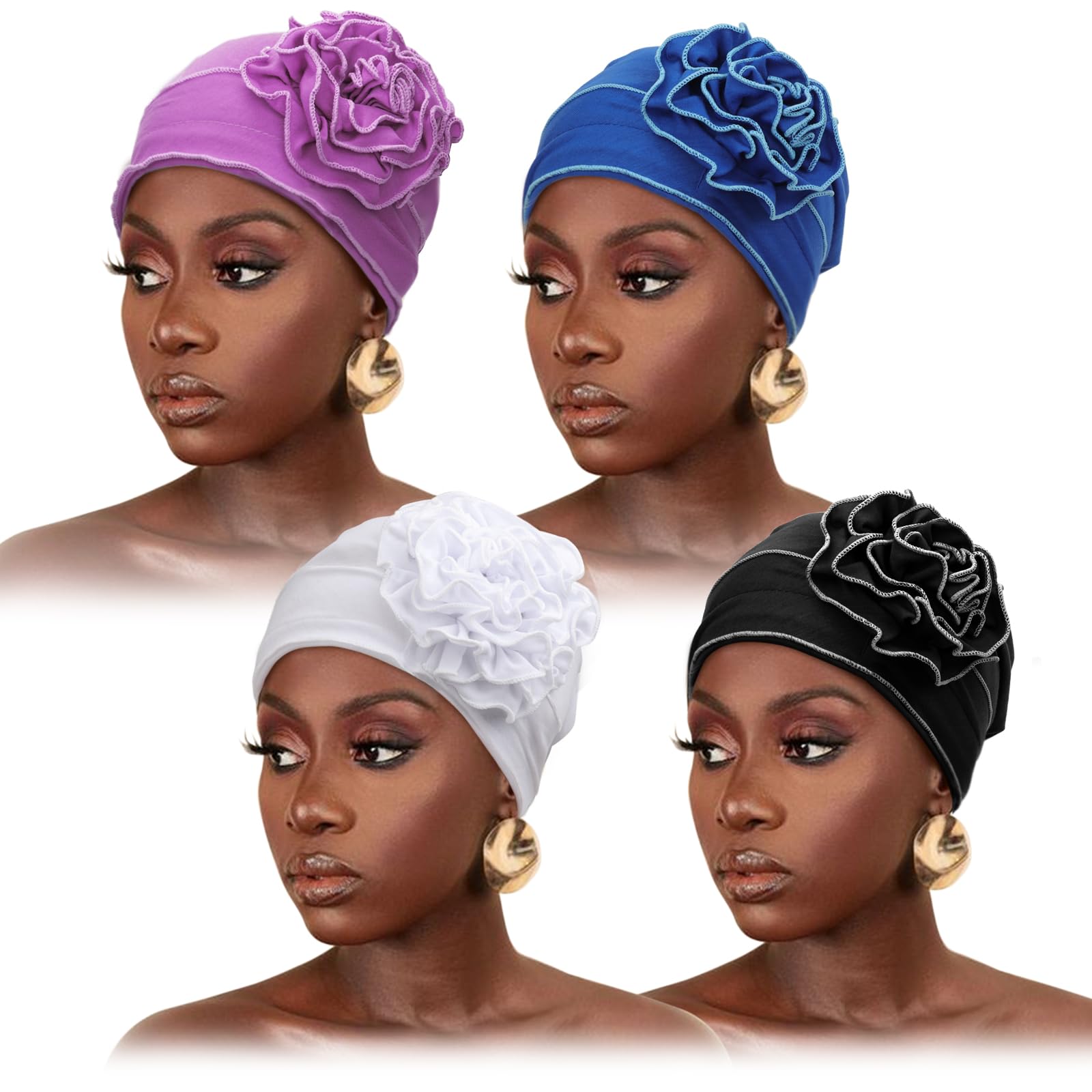DRESHOW Chemo Turban Headwear Soft Cancer Headwrap Hat for Women Beanies Flowers Hair Loss Cap