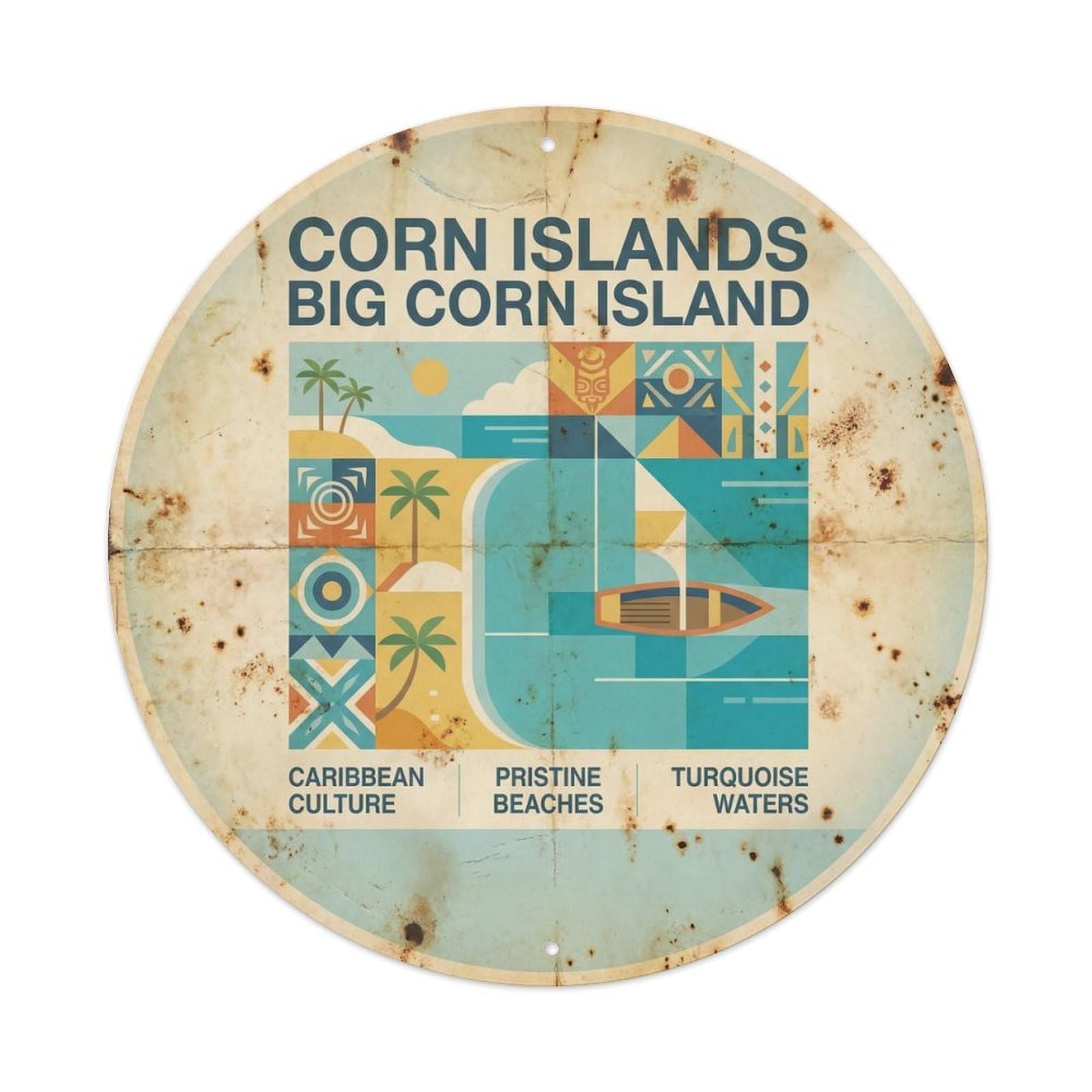 Corn Islands Big Island Beach Destination Swiss Minimal Metal Tin Sign