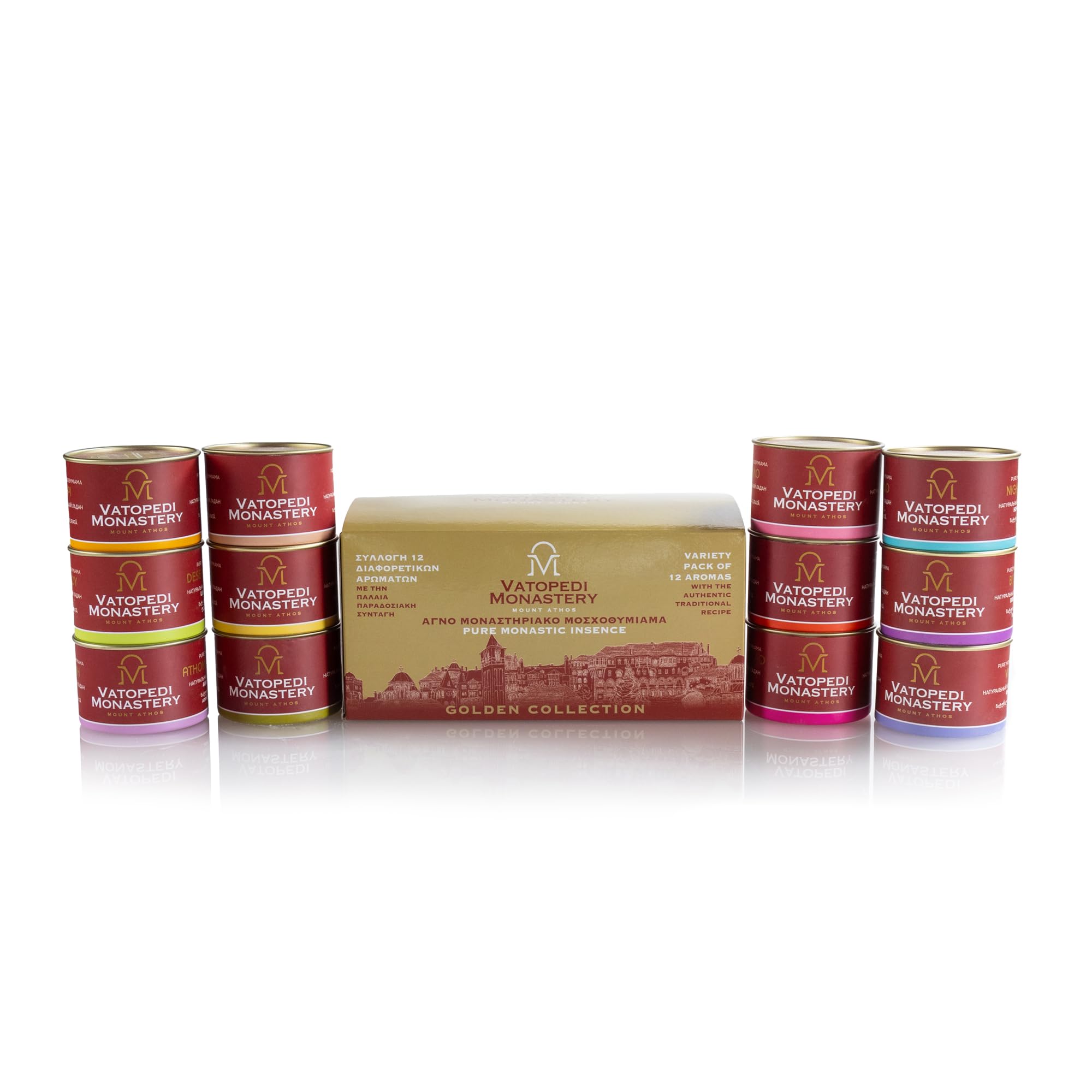 Incenso monastico puro dal monte Athos con l'autentica ricetta tradizionale 12x50g (varietà di 12 profumi)
