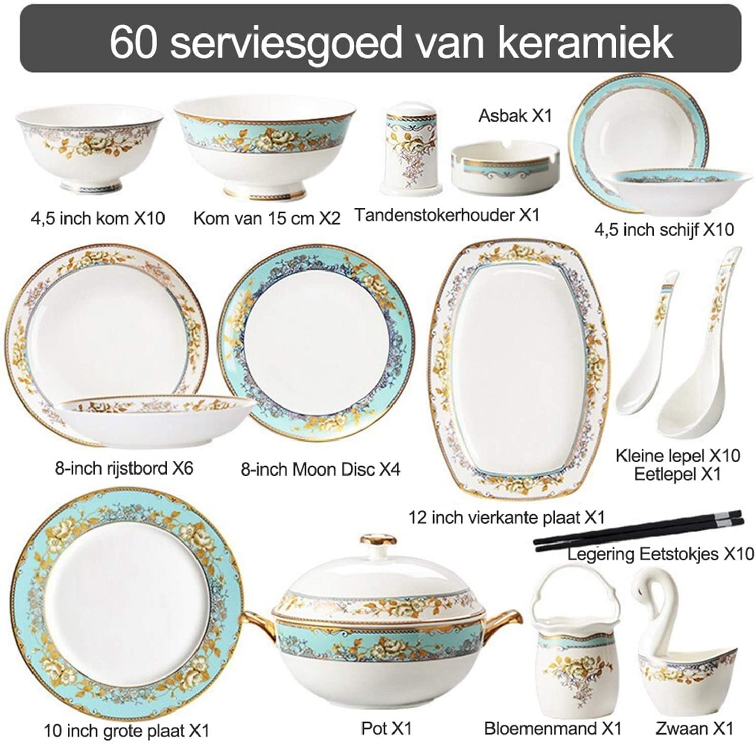 60-częściowy zestaw naczyń kuchennych, nordycki ceramiczny zestaw porcelanowych zastawy stołowej – miski talerze, naczynia, miski, serwis dla 12 osób, rozmiar