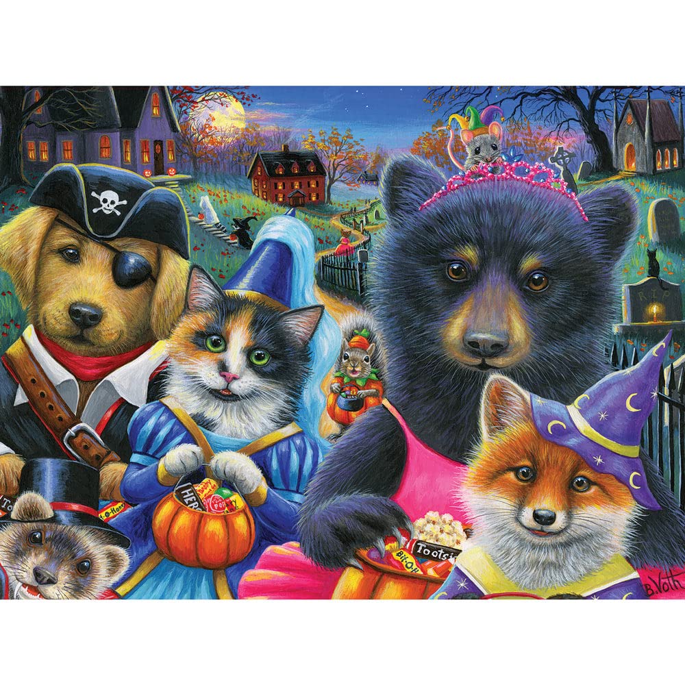 Bits and Pieces - 500 Piece Jigsaw Puzzle for Adults 18" x 24" - 'Spooky Night Fun' - 500 pc Large Piece Halloween Animals Jigsaw by Bridget Voth