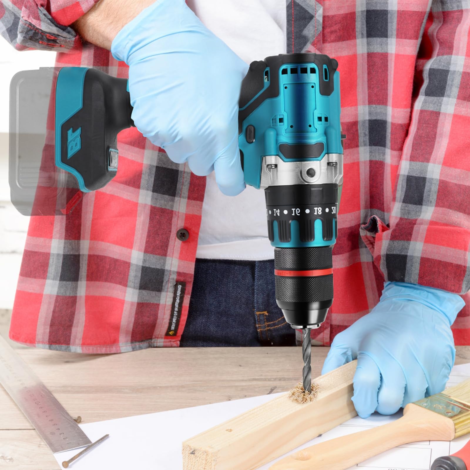 Taladro inalámbrico Compatible con Makita 18 V batería (sin batería), taladro de impacto sin escobillas 1350 RPM, 20+3, 120 N.m, 13 mm, destornillador