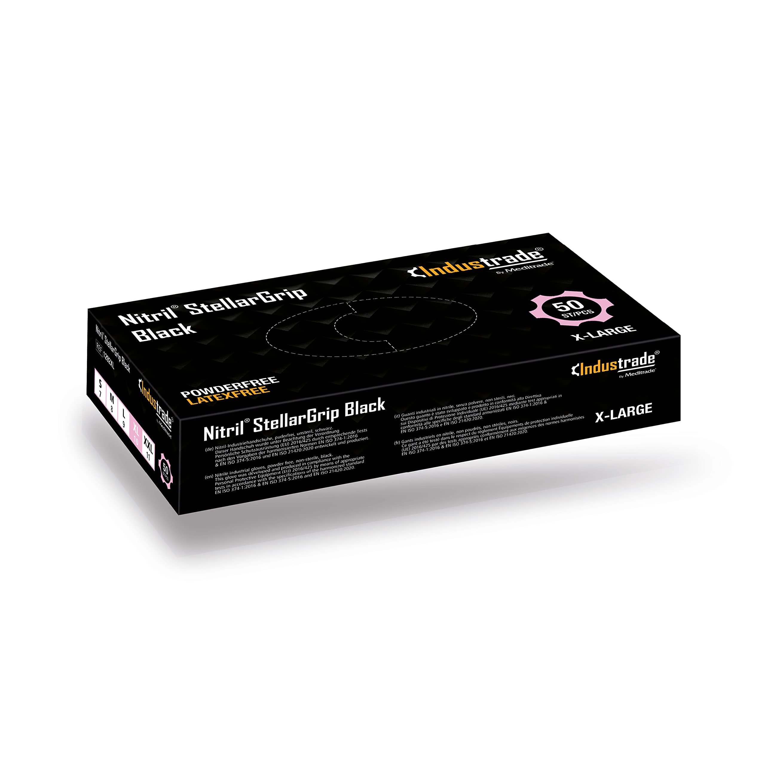 Industrade by Meditrade NITRIL Stellargrip Orange Nitrile Industrial Gloves - Diamond Texture for Enhanced Grip - Powder & Latex Free Disposable Gloves - 8.5g Thickness - X-Large - 50pcs