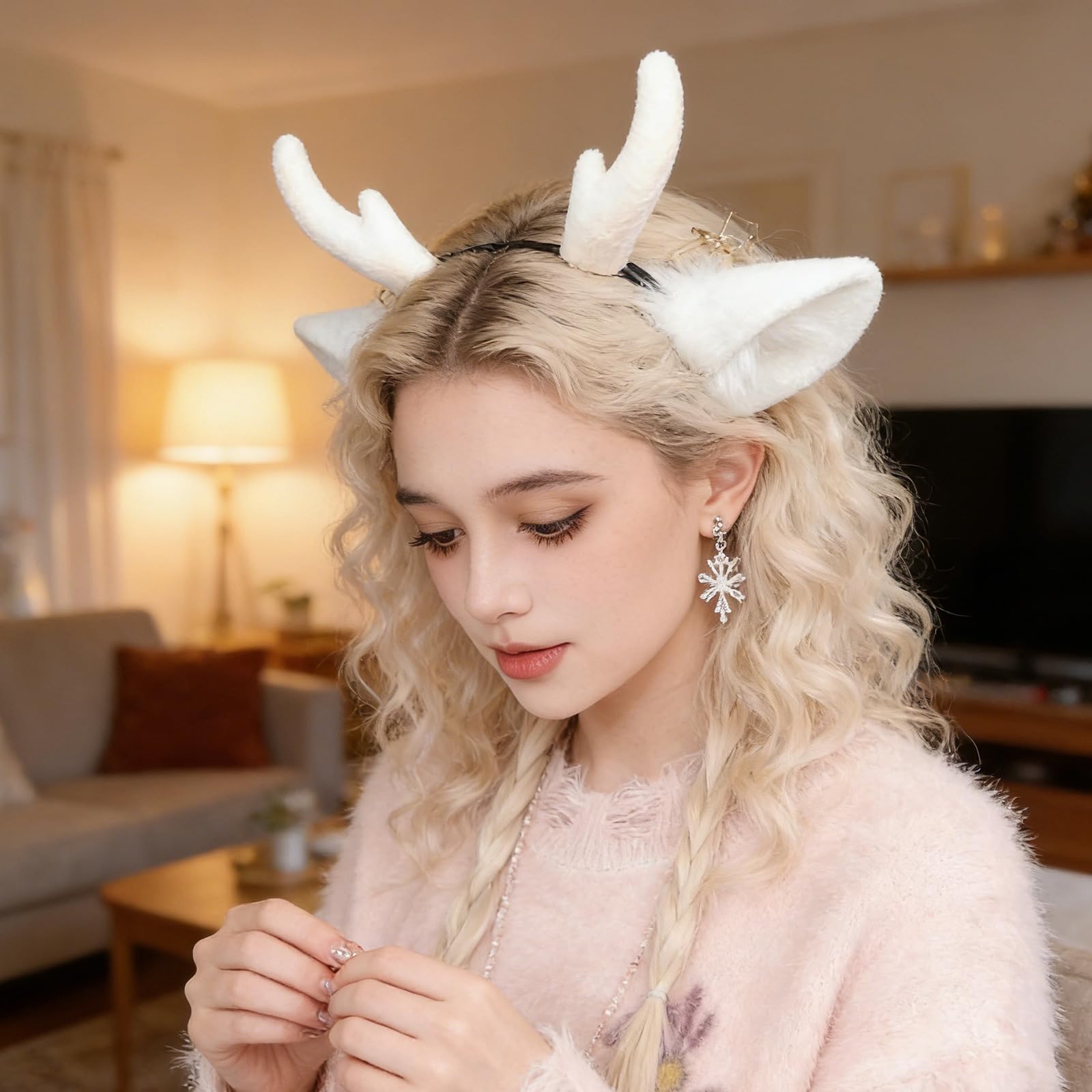 Adorabile corna di drago pelosa con coda, ideale per feste in costume, comoda attrezzatura per cosplay
