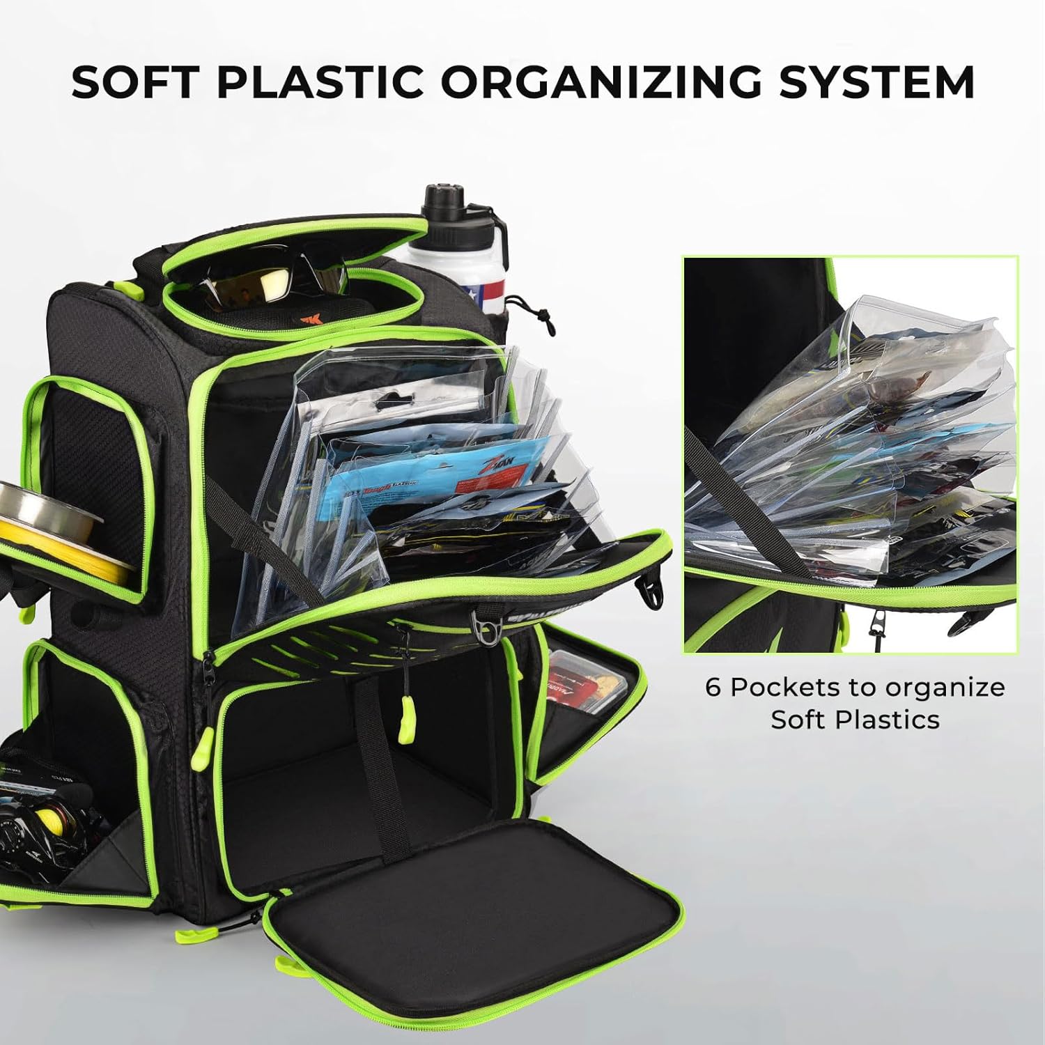 KastKing Bait Boss Fishing Tackle Backpack with Rod Holders-4 Tackle Boxes-Rain Cover,Storage for Fishing Gear