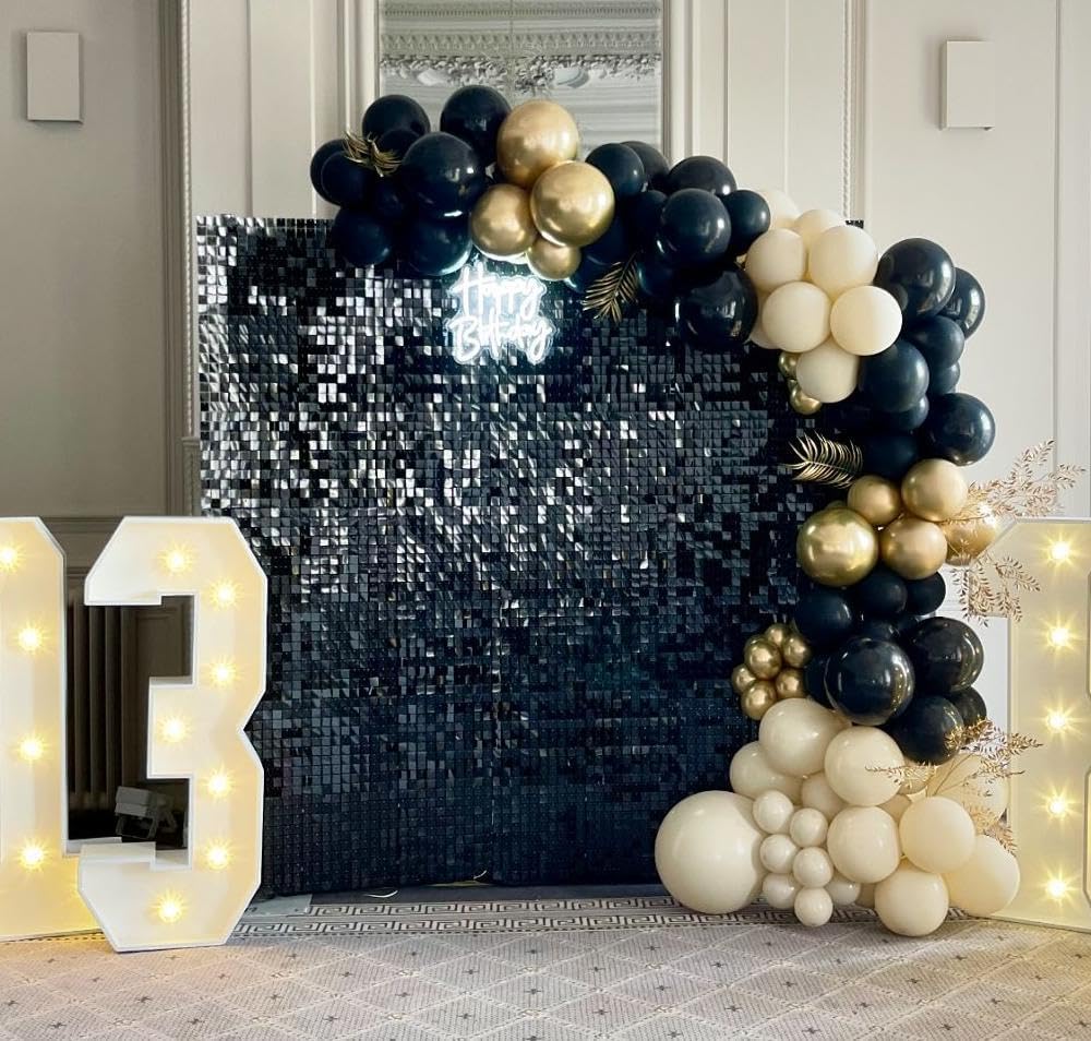 Shimmer Wall Backdrop Black Wall Panels 24Pcs Square Sequin Shimmer Wall Backdrop Decoration for Birthday Party,Wedding, Anniversary
