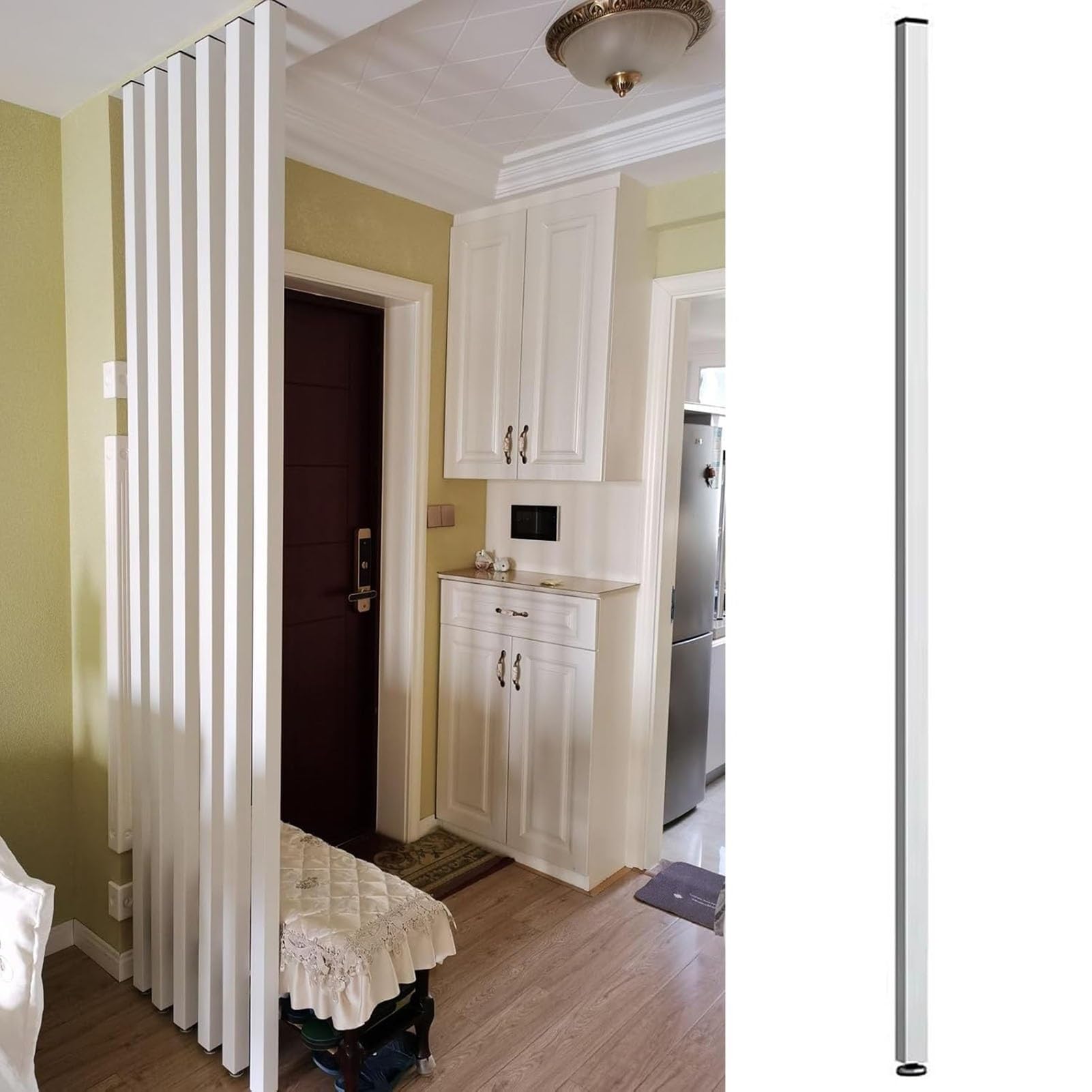 GLETSF White Wood Slat Room Divider, 190Cm Tall Floor-To-Ceiling Partition Screen, 3Pcs Adjustable Wall Separation Panels, Stylish Column Fittings For Home & Office Use-1pc-Height 165CM/65IN/5.41FT