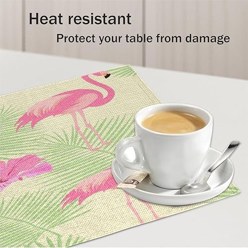 Miniatura 5 de Flamingos Theme Decor Placemats Set of 4 Table Mats Washable Placemat Waterproof Place Mats for Party Home Dining Table Decor 18x12 in