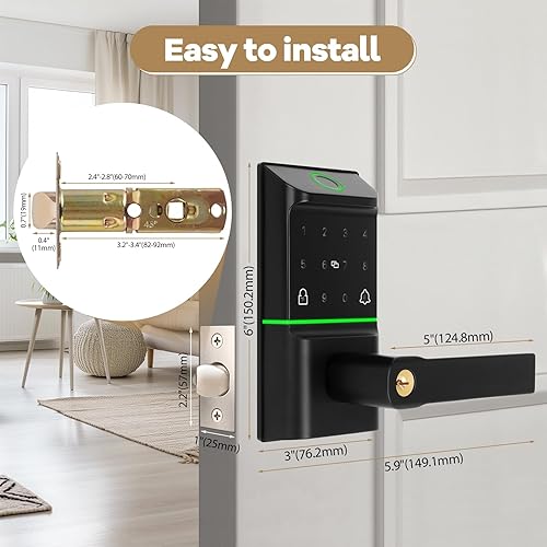 Miniatura 4 de Bamberg - Cerradura de puerta inteligente con teclado con asa cerrojo de entrada sin llave - Cerradura de puerta con huella digital y teclado para