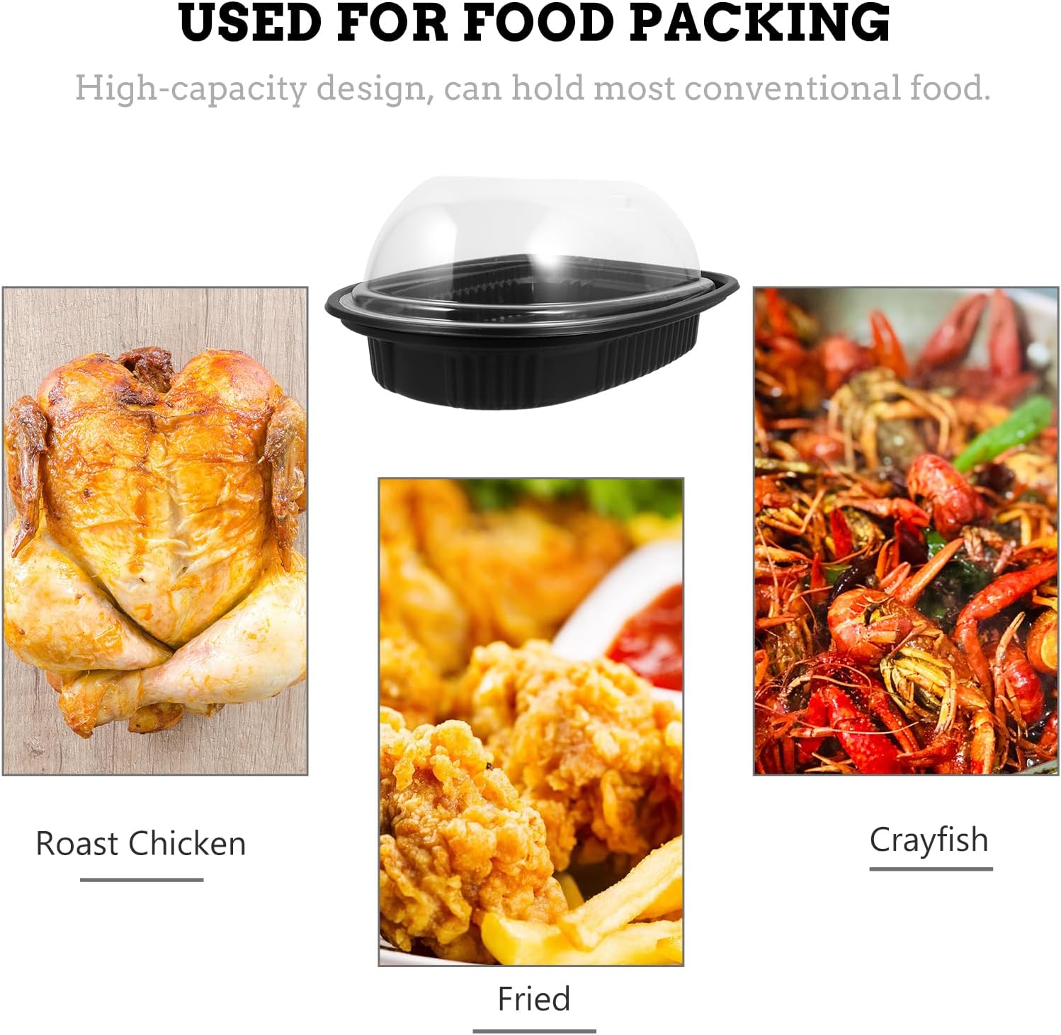 10PCS Rotisserie Chicken Roaster Container with Lids - Plastic Disposable Take out Containers Carrier with Clear Dome Lid