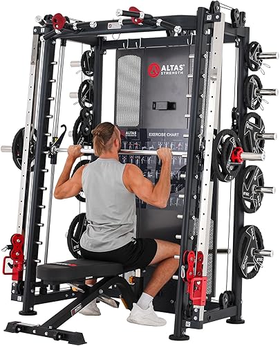 Miniatura 3 de Equipo de gimnasio en casa Altas Strength Máquina Smith con sistema de poleas, banco de sentadillas de gimnasio, barra de dominadas, entrenamiento