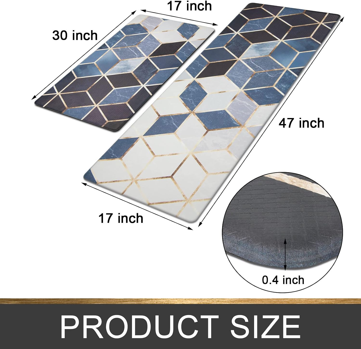 U'Artlines Anti Fatigue Kitchen Floor Mat, Comfort Heavy Duty Standing Mats, Waterproof PVC Non Slip Washable for Indoor Outdoor (17x30Inch, Blue)