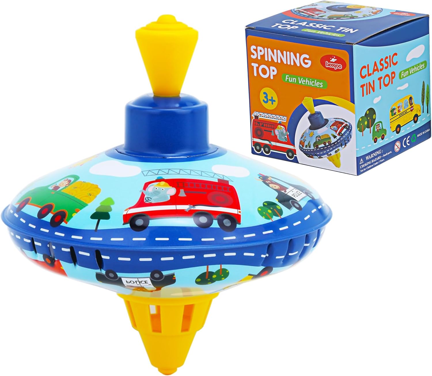 Beeqoo Retro Spinning Top Tin Toy for Kids Fun Vehicle