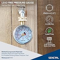 Vista 2 de SENCTRL Manómetro de presión de agua de 0-200 psi con aguja de máxima, sin plomo, impermeable, tamaño de dial de 2.5 pulgadas, rosca de manguera