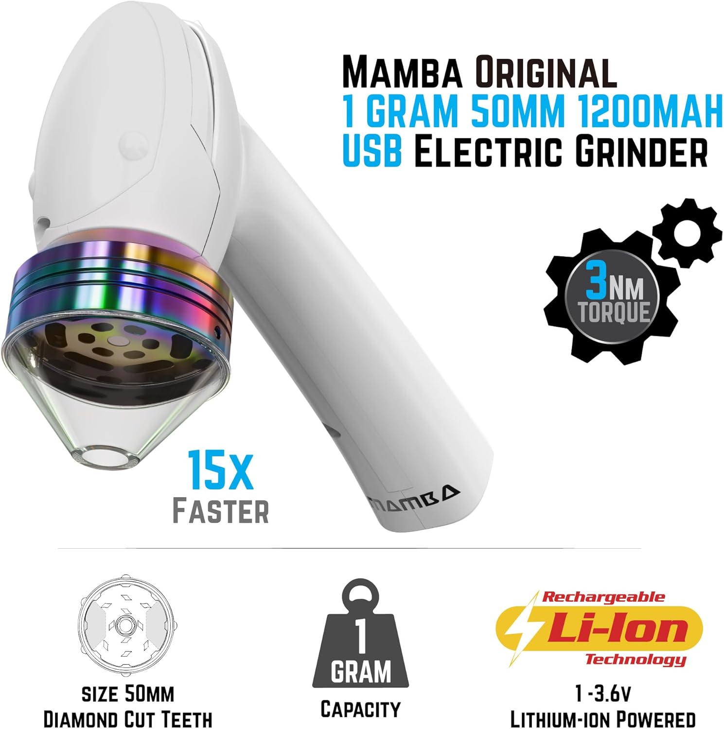 Mamba Original 1g Smoky USB Electric Herb Grinder. Small Portable Metal Herbal Machine & Spice Mill for the Kitchen