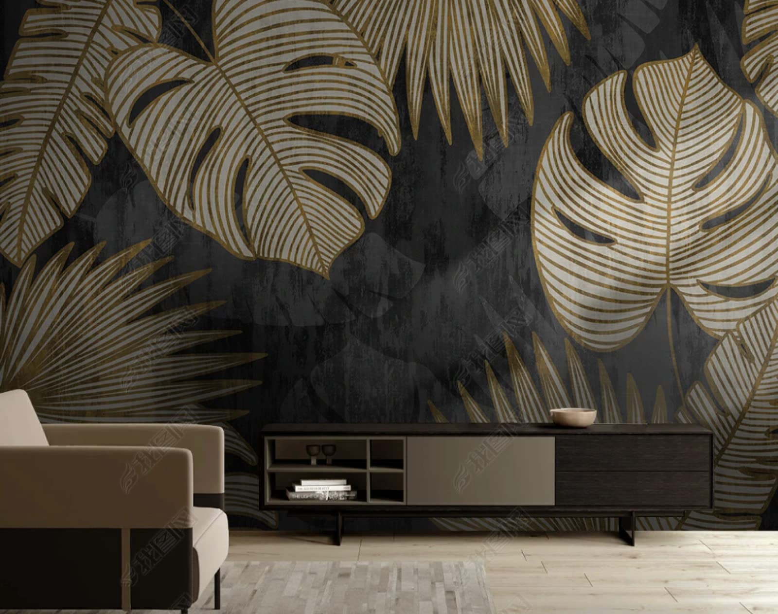 Vintage Botanical Palm Tree Leaves Wall Mural Photo Picture Wallpaper Bedroom Decoration 350(W) X256(H) Cm