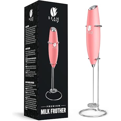 Pink Milk Frother Handheld for Coffee - Electric Hand Blender, Mini Drink...
