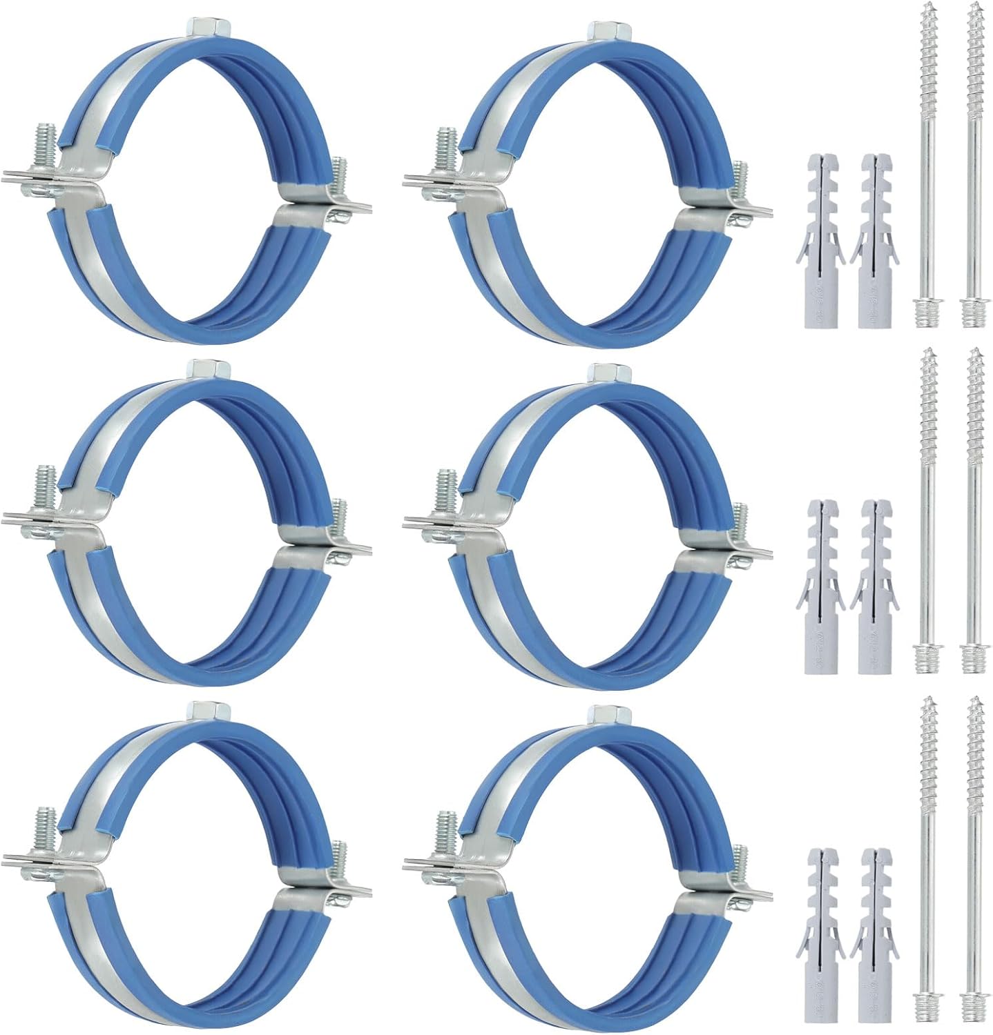 PATIKIL 2.9"-3.1"/74-80mm Split Ring Pipe Hanger, 6 Pcs Heavy Duty Adjustable Pipe Bracket Clamp Galvanized Iron Wall Ceiling Mount Pipe Strap Support with Screws & Expansion Tube, Blue