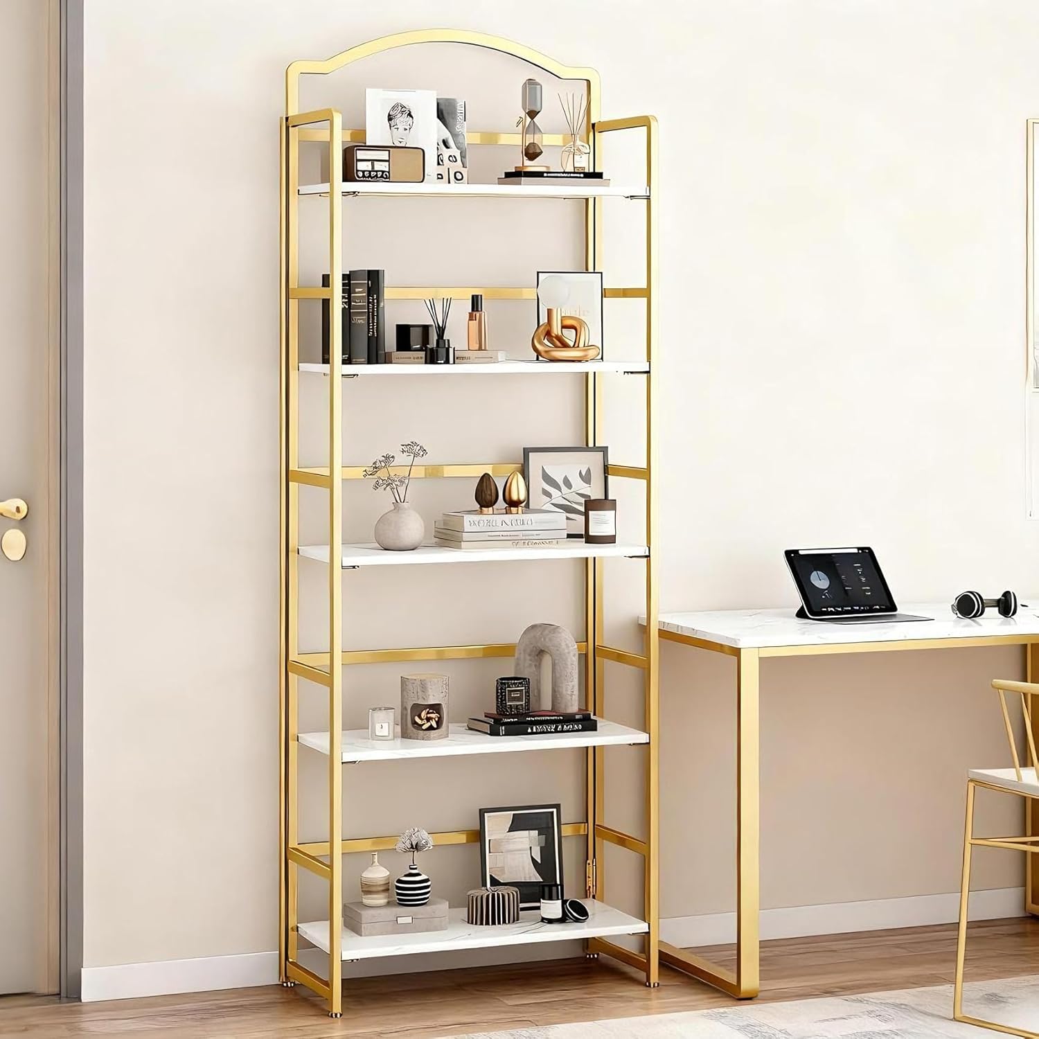 JSB No Assembly Folding Bookshelf, 5 Tier Book Shelf for Storage, Vintage Wood Foldable Bookcase for Living Room, Bedroom, Office Organization Shelves - Image 9