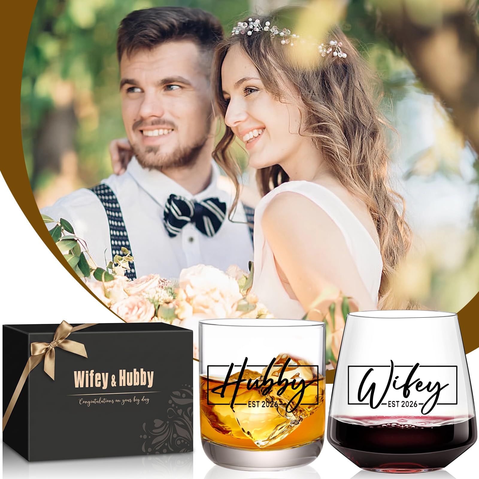 Regalos de boda para parejas, esposo y esposa, juego de copas de boda EST 2024, regalos de despedida de soltera, regalo único para compromiso, boda, aniversario de recién casados para él, su madre y