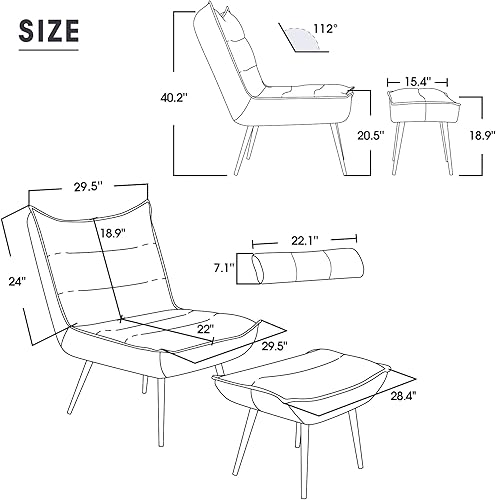Miniatura 8 de MCombo Silla moderna con otomana, sillas decorativas de club Wingback para sala de estar, sillas de ocio tapizadas de tela bronceadora con patas de
