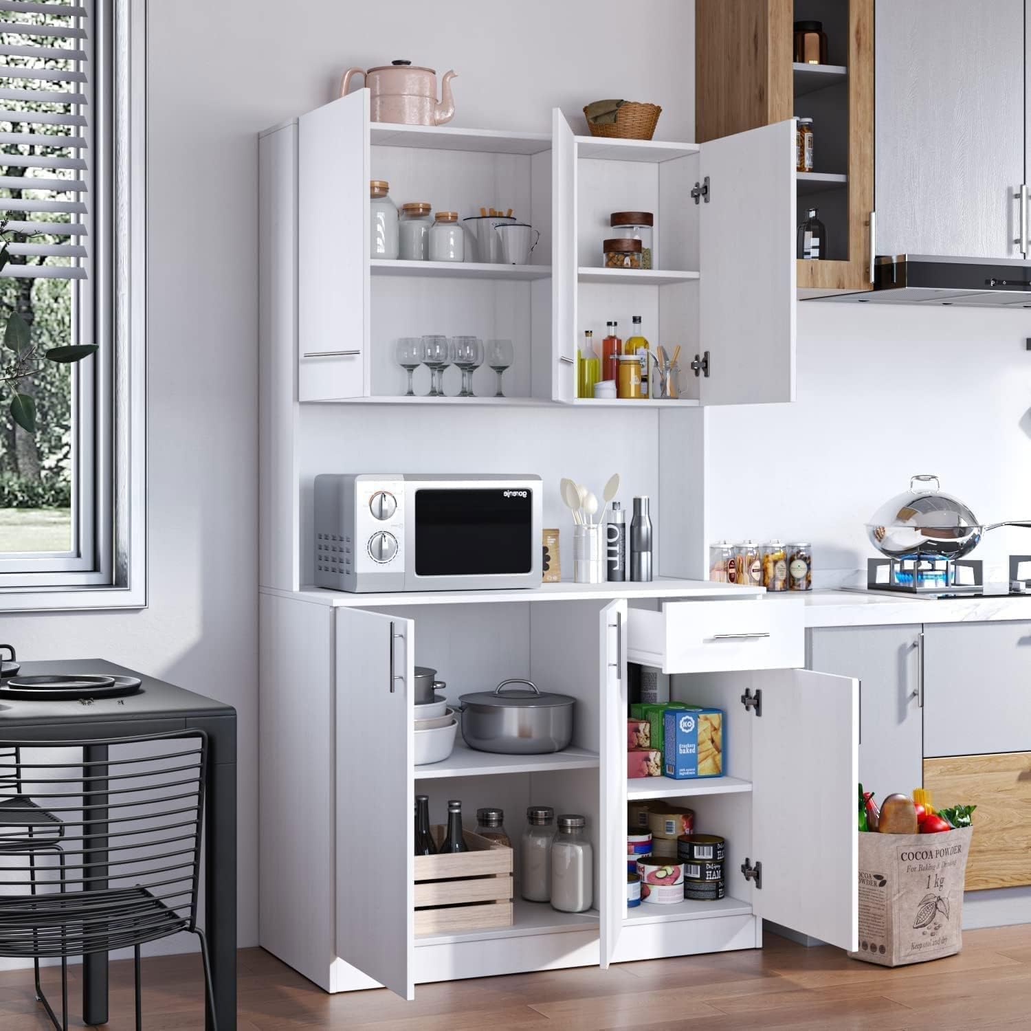 4ever2buy Kitchen Pantry Storage Cabinet, 71’’ Food Pantry Cabinet with 6 Doors & Drawer, White Pantry Cabinets for Kitchen Storage with Adjustable Shelves, Pantry Storage Cabinet
