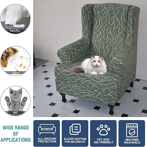 Miniatura 4 de Fundas para silla de ala, 2 piezas, elásticas, de elastano, con respaldo de ala, fundas para sofá, fundas protectoras de muebles, suaves con parte