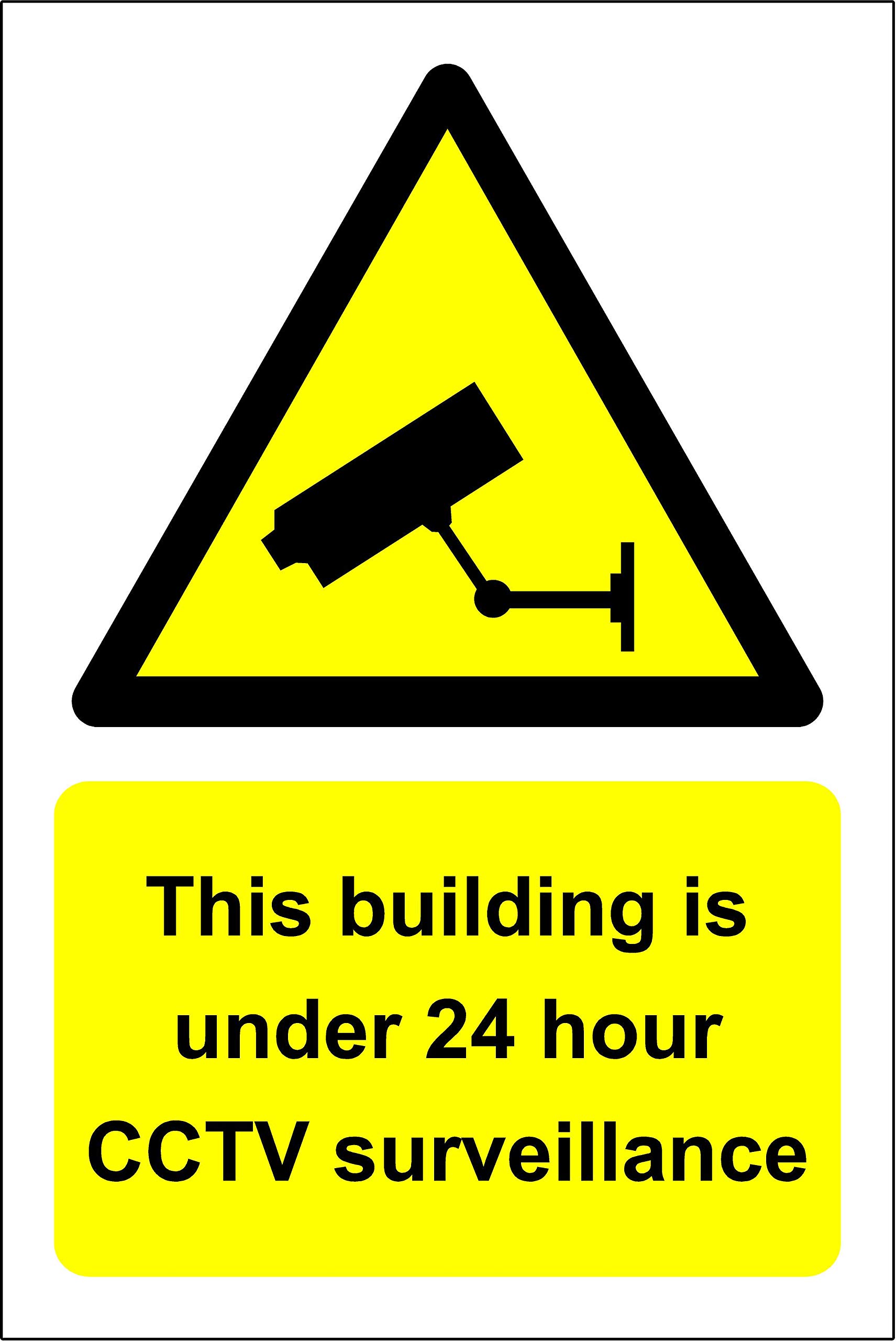 This building is under 24 hour CCTV surveillance Safety sign - Self adhesive sticker 300mm x 200mm