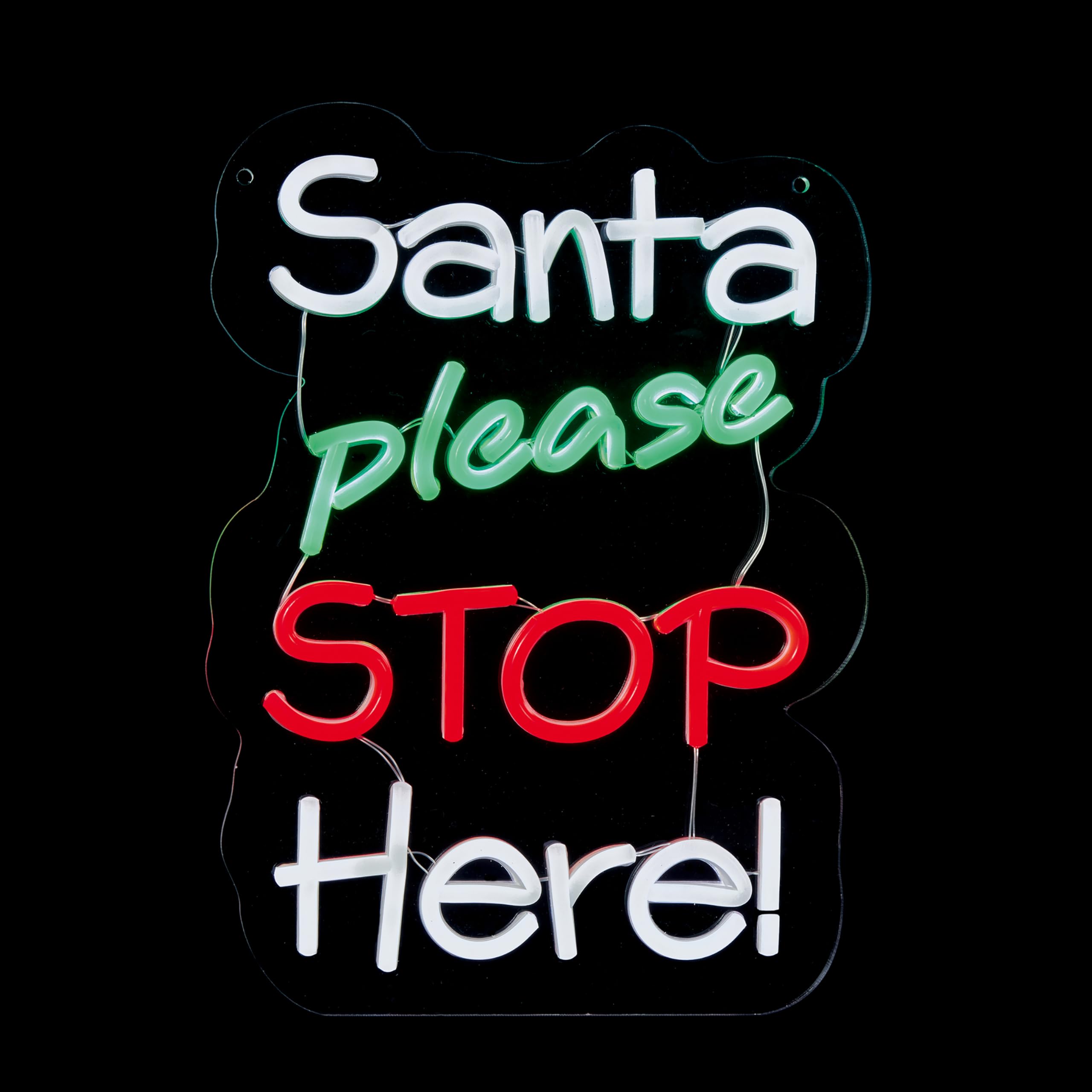 Premier 35cm Santa Please Stop Here Freestanding and Hanging LED Neon Effect Sign – Colourful Festive Decoration