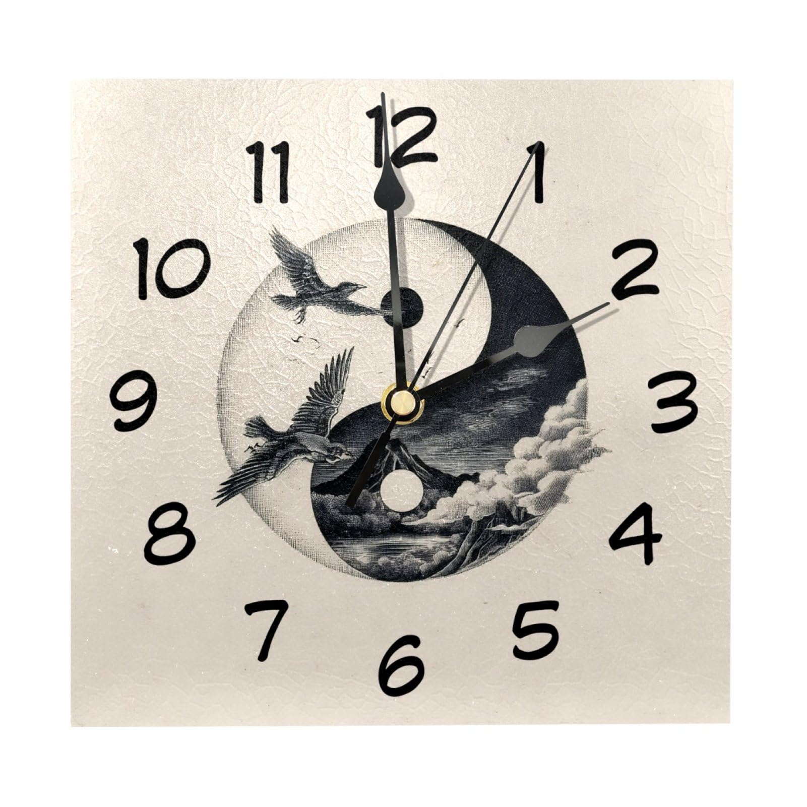 etoenbrc 8 Inch Square Wall Clock Silent Non-Ticking Yin and Yang Clock Battery Operated, Wooden Clock Decorative for Kitchen, Living Room Bedroom Office
