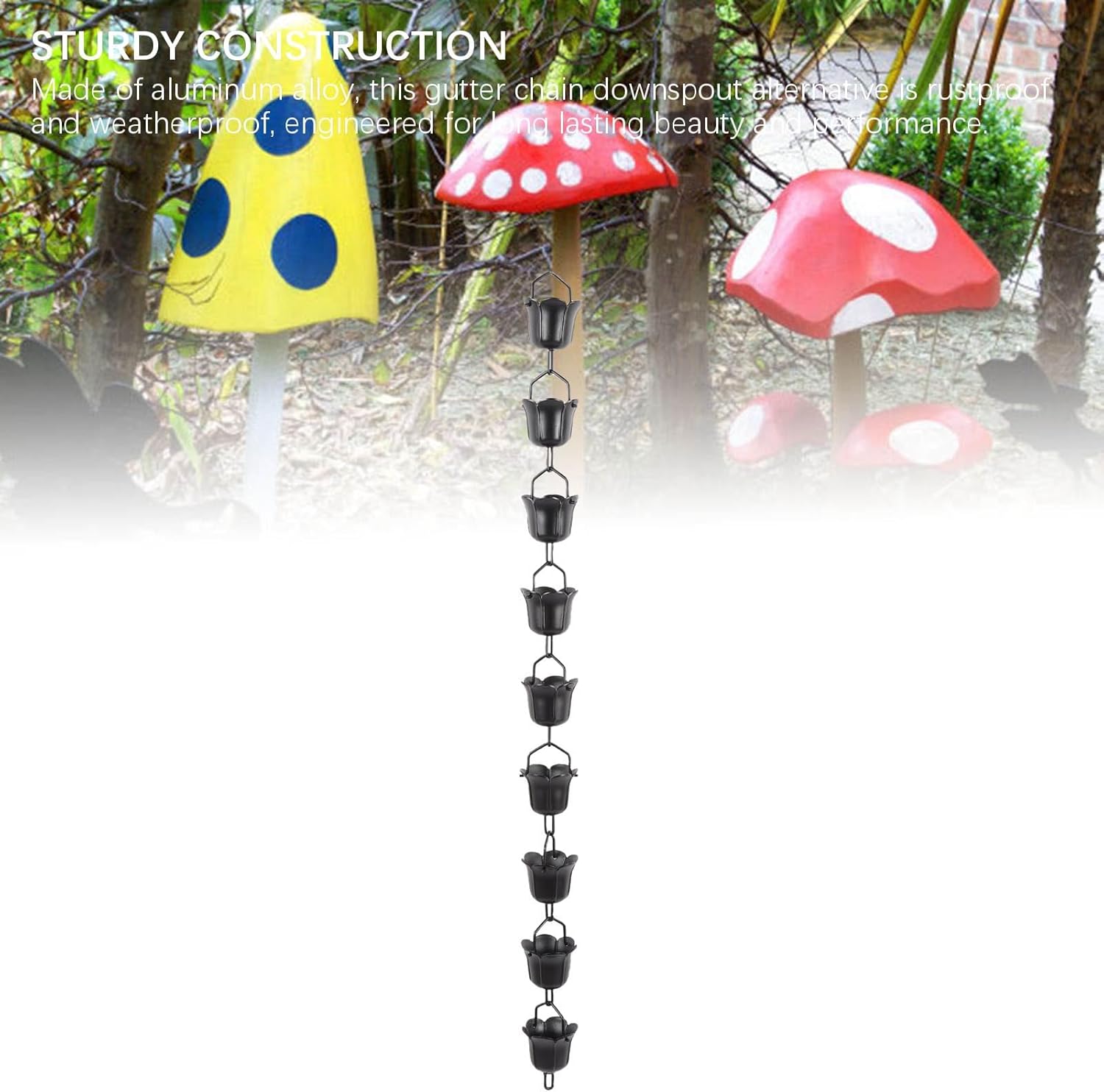 39.37in Rain Chain, Decorative Rain Catcher Chain for Gutters Aluminum Alloy Downspout Alternative for Outdoor Garden Water Collection Black (B)