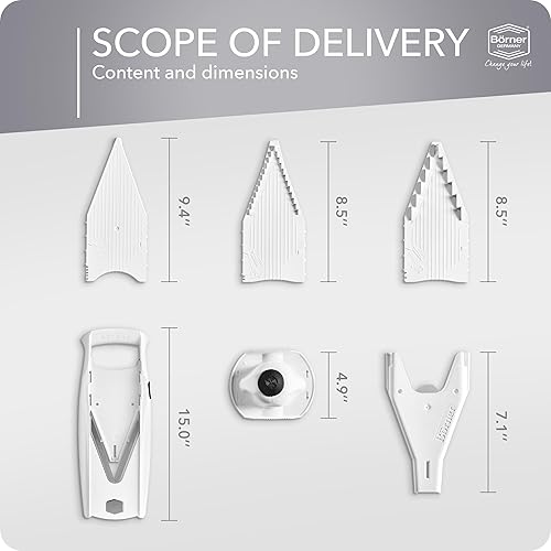 Miniatura 7 de Börner Cortadora de mandolina V5 (juego de inicio)  Cortadora en V de verduras para rebanadas, palos y dados en varios tamaños  Con hoja en V de