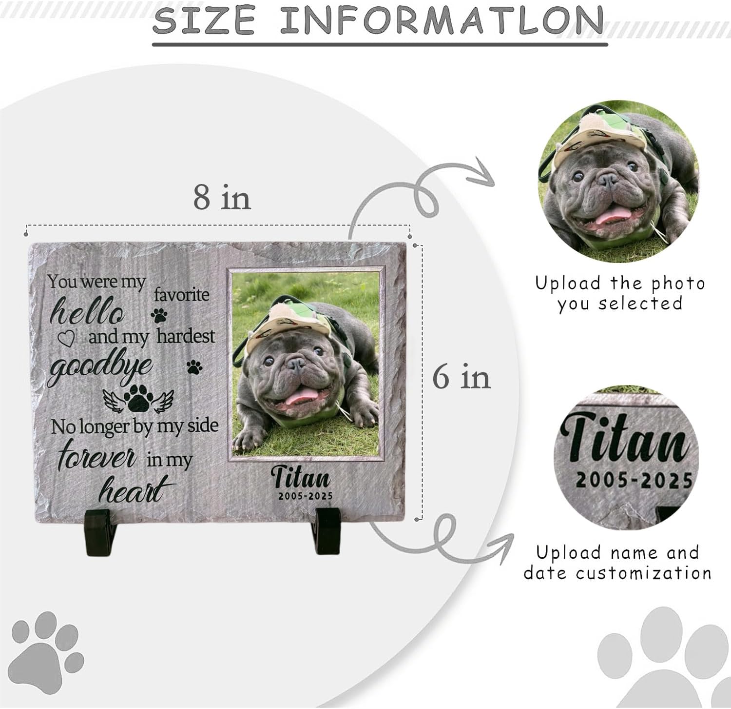 Personalized Dog Memorial Gifts for Loss of Dog Sympathy Gift Pet Memorial Gifts for Dogs 8″x6″ Custom Pet Memorial Stone Dog Passing Away Gifts Lost Dog Sympathy Gift Pet Grave Markers Dog with Photo