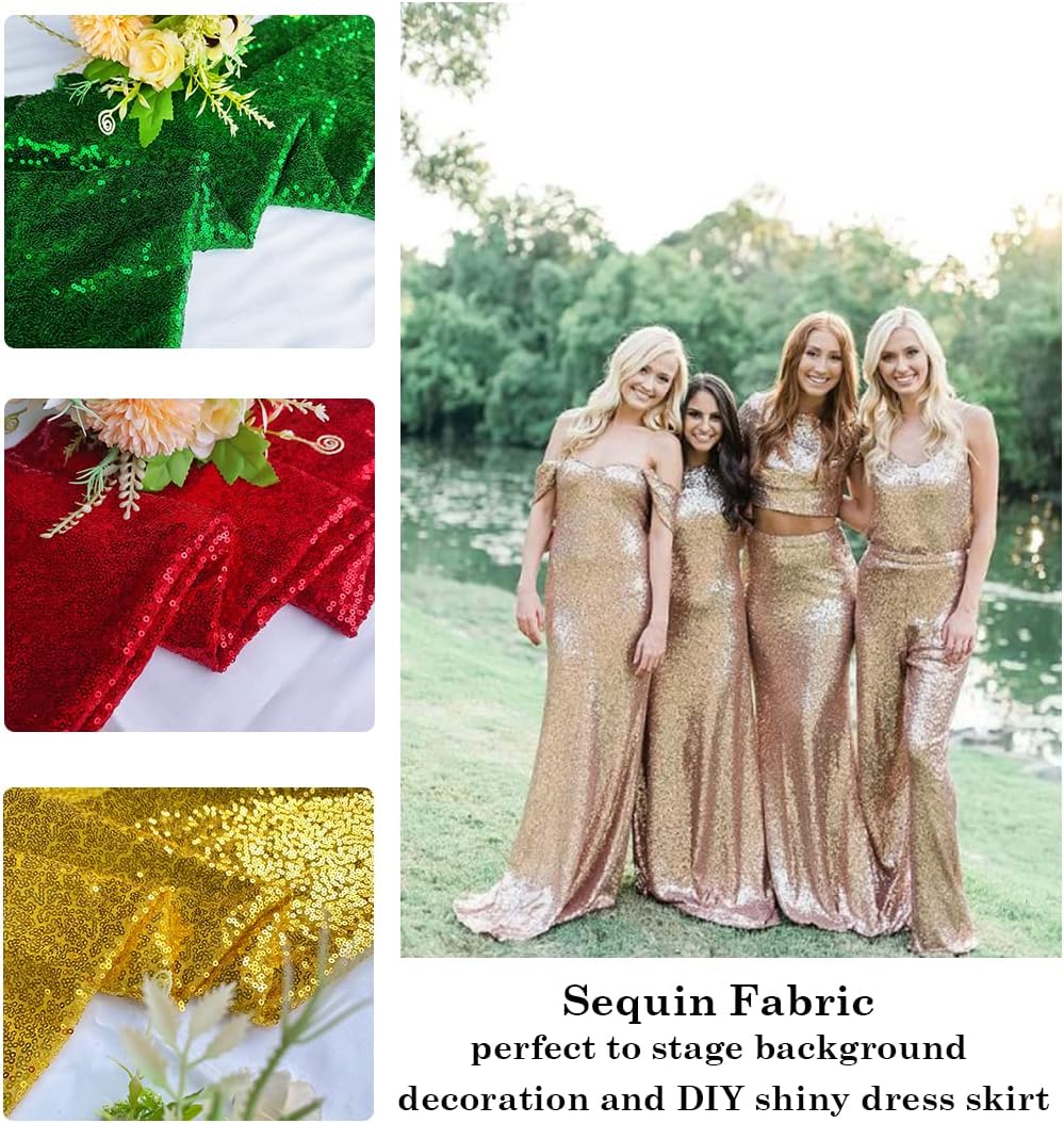 Sequin Fabric by The Yard Green Fabric for Dress Glitter Fabric 5 Yards for Sewing Clothing Sequin Fabric Trim Mesh Sequins Material DIY Sequin Fabric Wall Panel for Kids