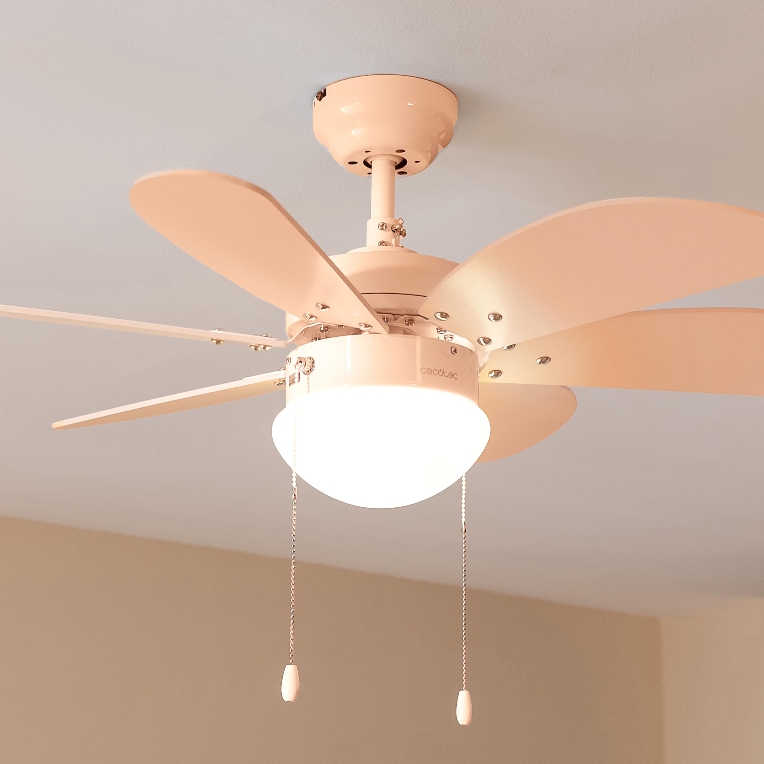 Cecotec Ventilador de Techo con Luz EnergySilence Aero 3600 Vision Full Orange. 50 W, Diámetro 36”, 3 Velocidades, 6 Aspas Reversibles, Modo winter-summer, Uso Sencillo, Interruptor en Cadena