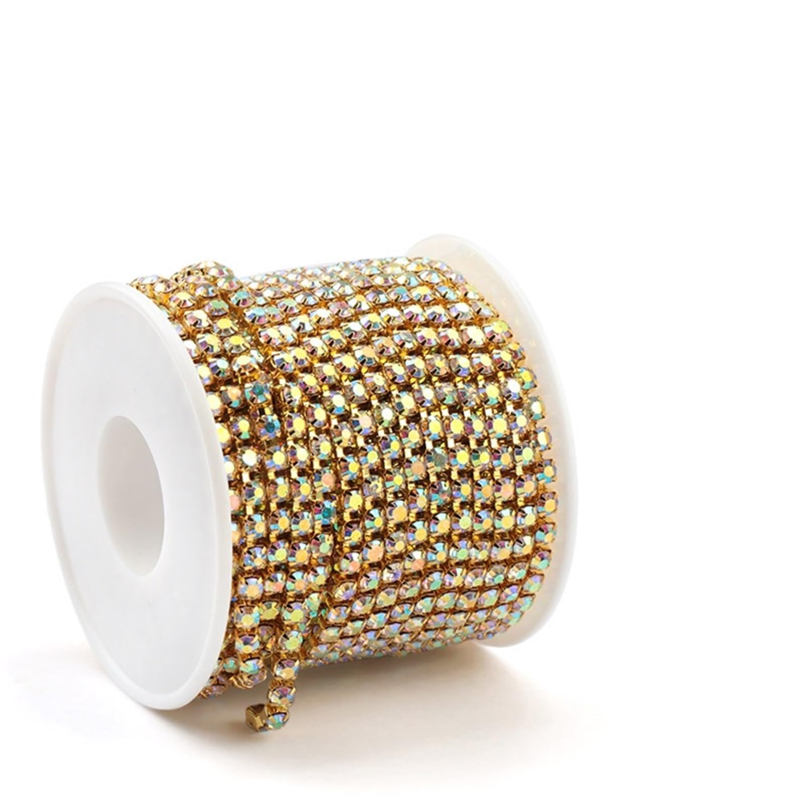 Chaîne de fermeture strass cristal doré AB SS16 4mm de 9,1m pour couture et customisation