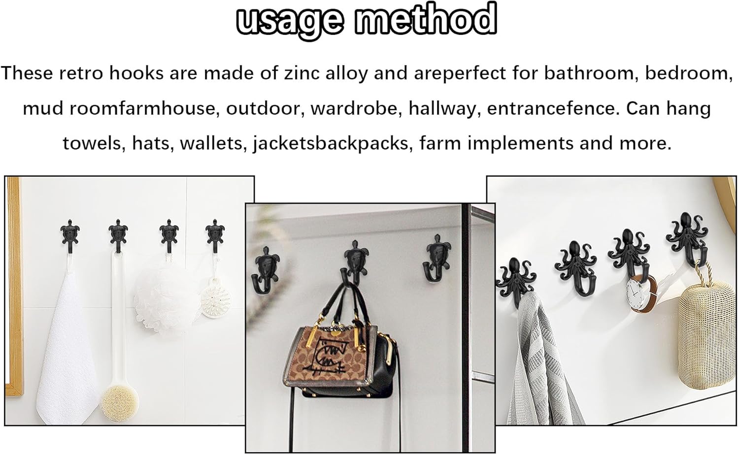 10 Pack Coat Hooks Wall Hooks, Octopus Decorative Wall Mounted Hooks Rustic Metal Hanger for Towel, Key Holder, Hanging Coats, Scarves, Bags, Purses, Backpacks Home Decor (Octopus)