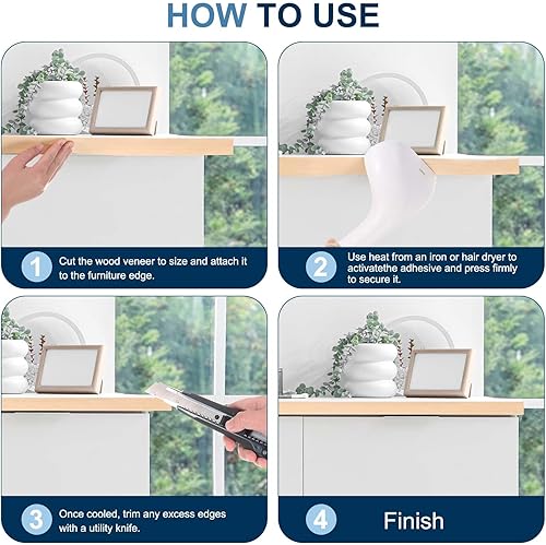 Miniatura 6 de PATIKIL Bandas de borde de abedul, cinta de chapa de madera de 1 pulgada x 10 pies, previamente pegada, bandas de borde de madera contrachapada