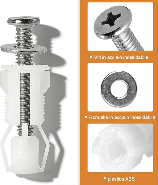 8 Pezzi Kit Fissaggio Universale per Sedile WC, Viti per Tavoletta WC con Gomma Espandibile e Acciaio Inox 304, Set di Ricambio per Cerniere Copriwater, Adatto per Fori 14-18mm - 4
