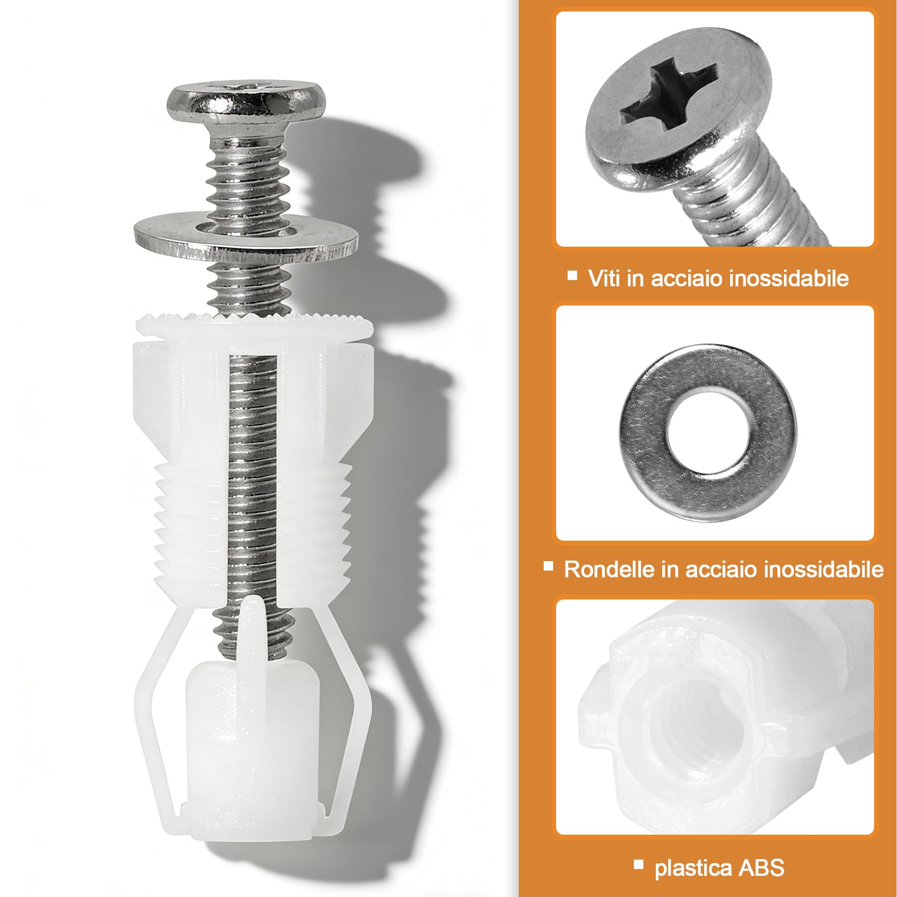 8 Pezzi Kit Fissaggio Universale per Sedile WC, Viti per Tavoletta WC con Gomma Espandibile e Acciaio Inox 304, Set di Ricambio per Cerniere Copriwater, Adatto per Fori 14-18mm - 5