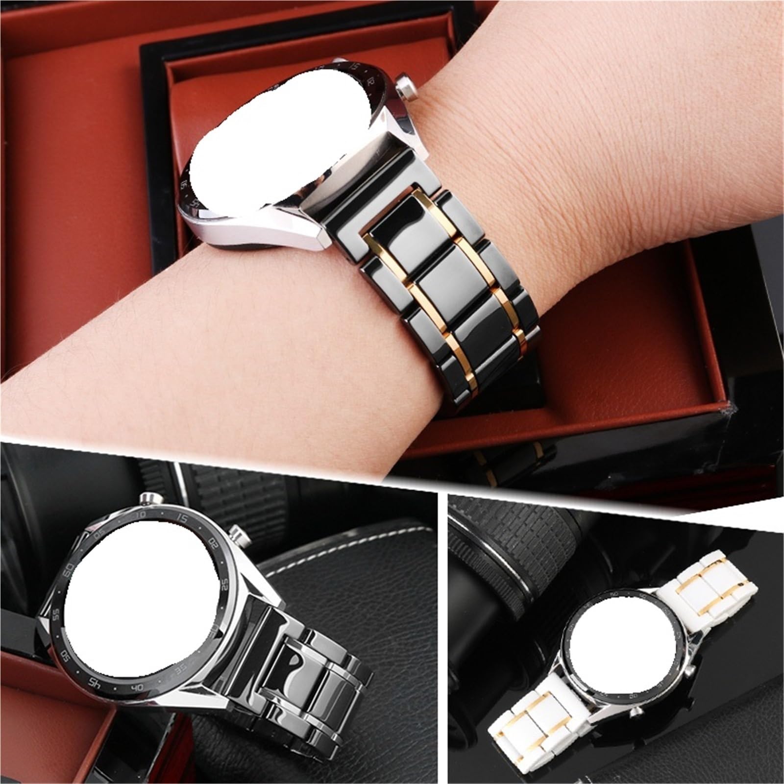Cinturino per Orologio in Ceramica in Acciaio Inossidabile 20mm22mm Cinturino di Ricambio Unisex Orologio al Quarzo Smart Watch, White Gold, 22mm
