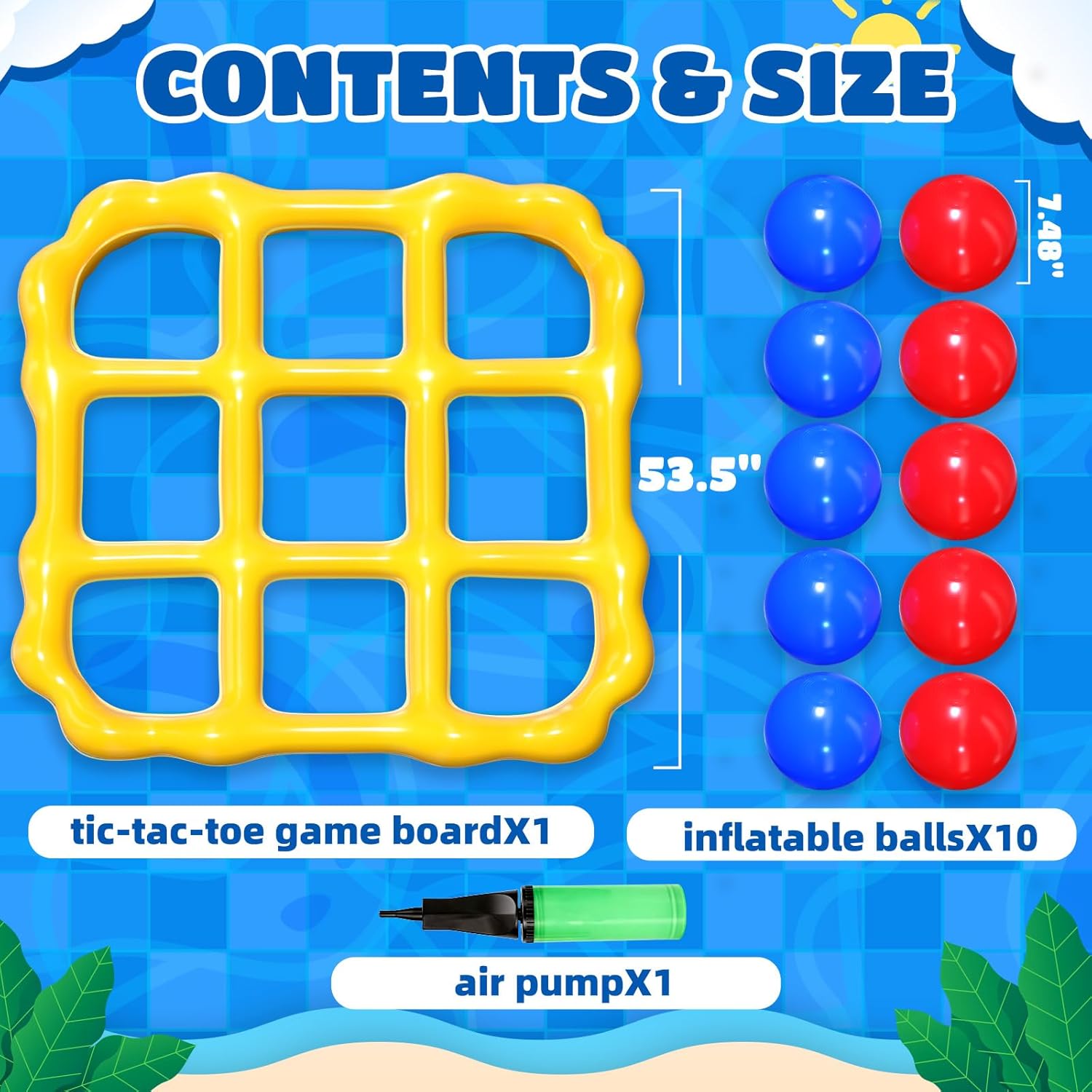 MGparty Pool Toys Games Set - Giant Tic Tac Toe Pool Toy Floating Board with 10 Balls - Summer Inflatable Outdoor Fun Field Day Beach Backyard Party Toys Floats for Kids Adults Teens (2-10 Players)