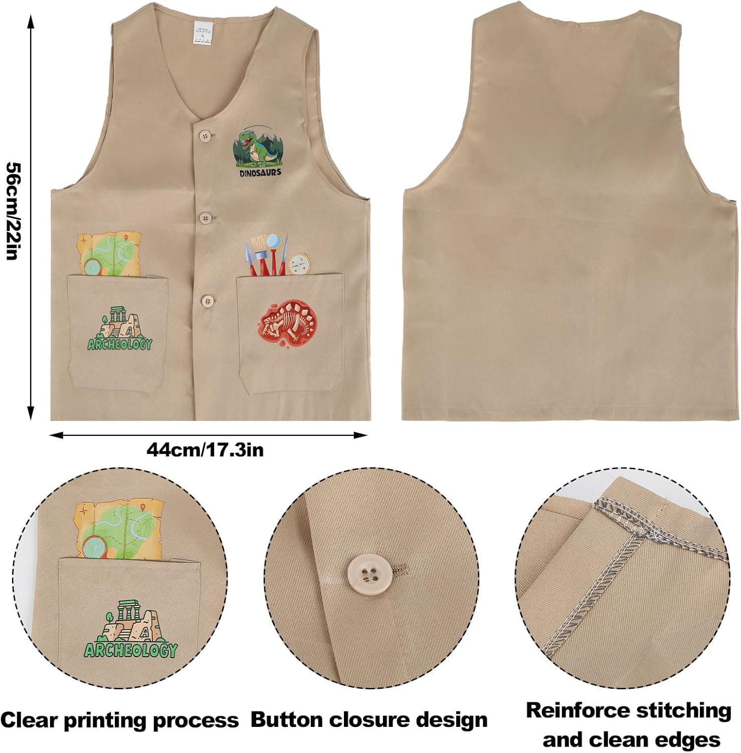 Kids Dinosaur Paleontologist Kit Hat Costume and Vest Dinosaur Pass Cards for Paleontologist Costume Kids Explorer Activity Zoo Jungle Party and Career Day Party