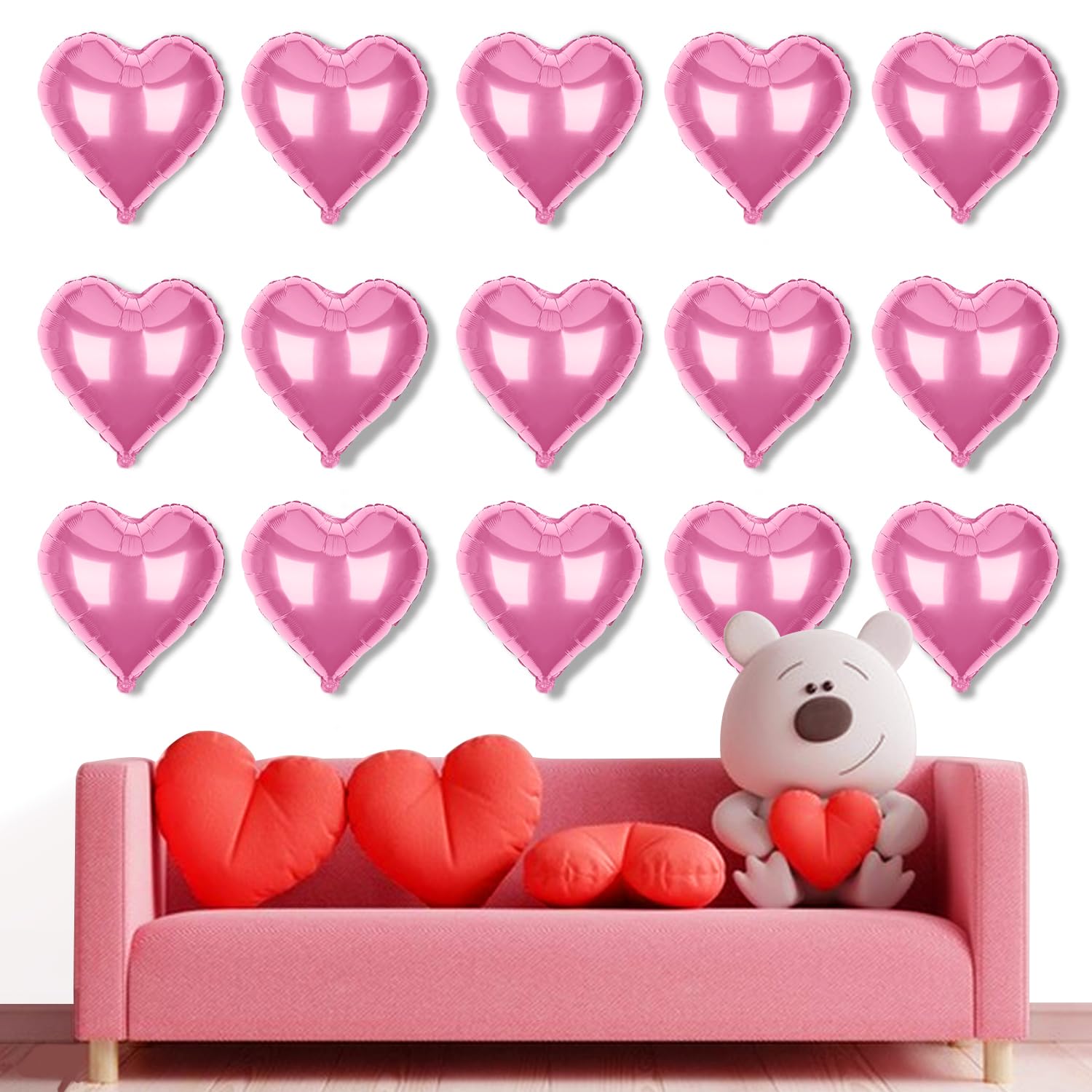 Heart Shaped Foil Balloons for Valentines Day Party Decorations - Pack of 15 -Foil Valentines Day Balloons for Romantic Decorations Special Night (