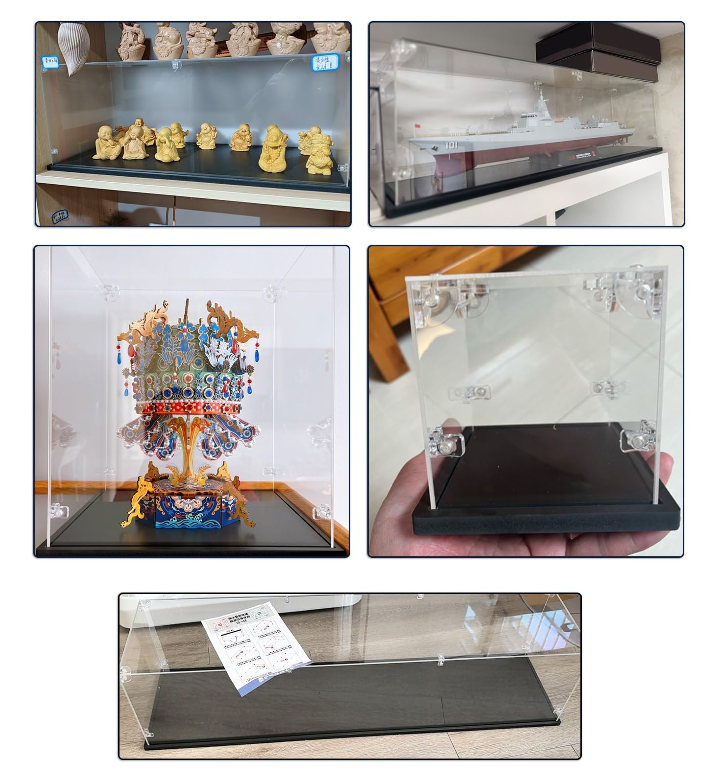 Teca Plexiglass Vetrina in Acrilico Trasparente, Extra Lunga 50 a 80 cm | Vetrina Impilabile e Rimovibile, Espositore Protezione Anti-Graffio per Modellini di Treni e Navi(65x30x30cm/26x12x12in)